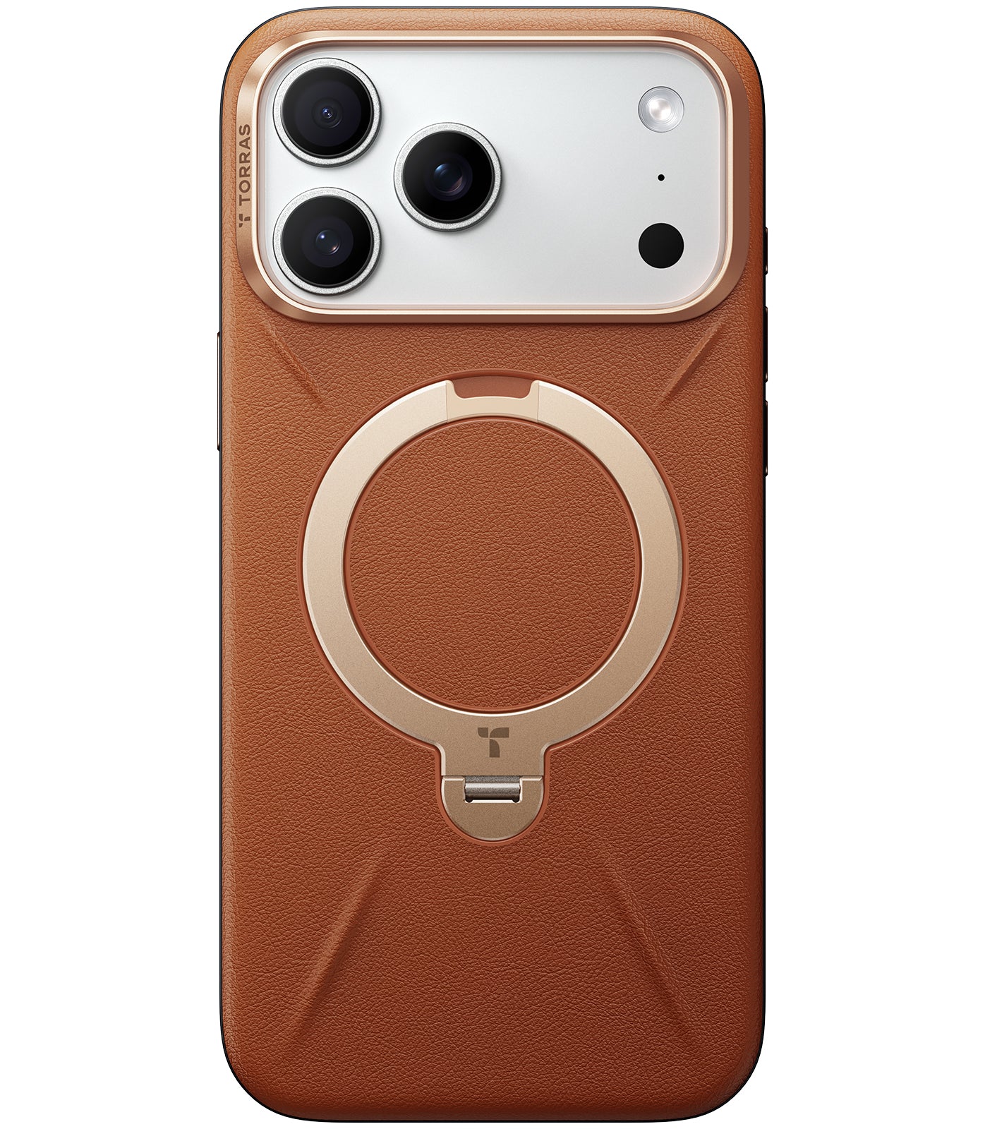 TORRAS Ostand Spin VegSkin Series Case for iPhone 17 Pro Max (6.9") 2025– Magnetic Stand, Premium Leather Touch, Ultra-Thin 360° Rotatable Metal Stand, MagSafe Compatible, Anti-Stain, Slim & Lightweight Cover - Amber Brown
