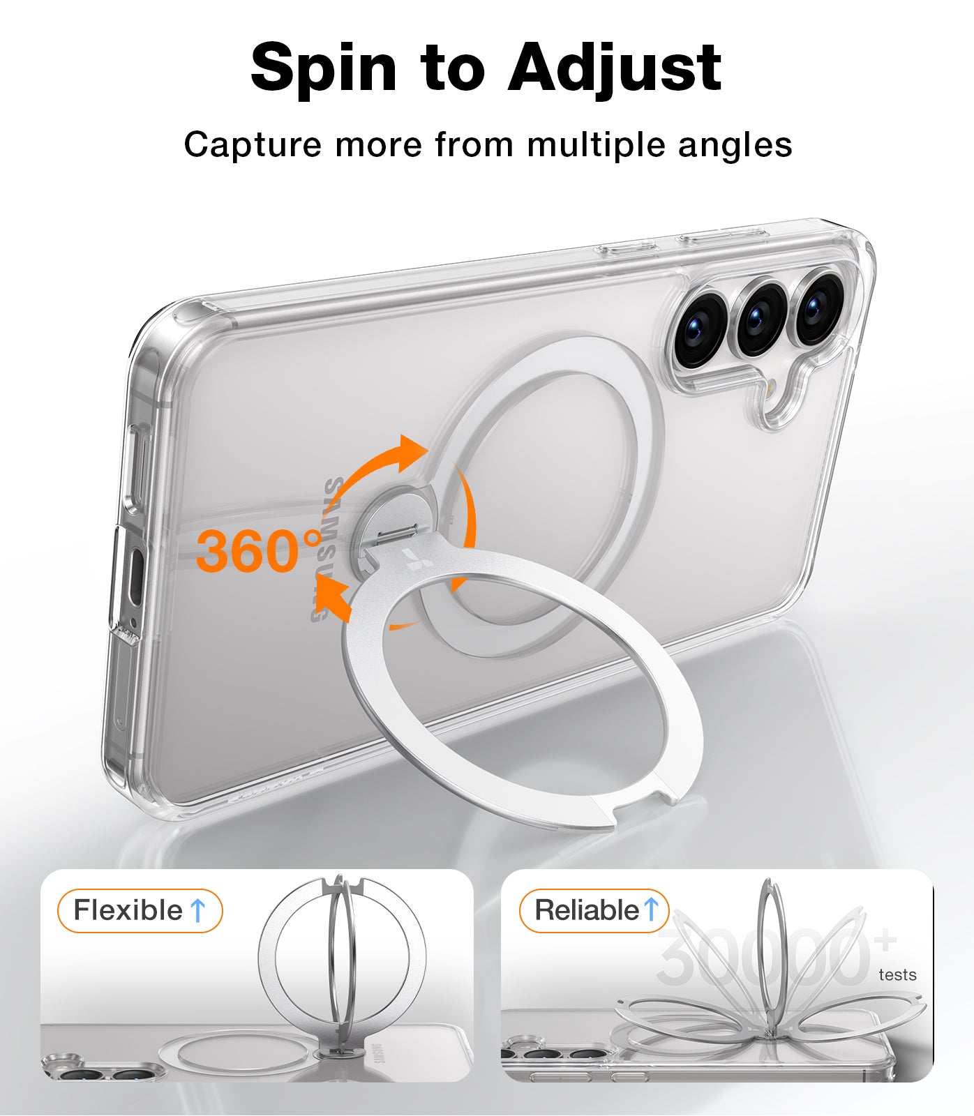 TORRAS 360°Spin Magnetic Stand for Samsung Galaxy S25 Plus Case (2025), Fit for Magsafe Mil-Grade Shockproof Slim Protective S25+ Plus Case with Kickstand & Ring Holder, Ostand Spin, Clear