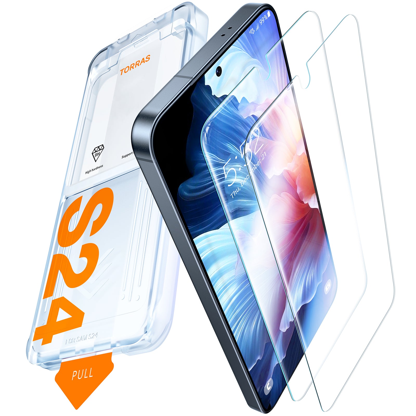 TORRAS Top-Notch Diamond Shield for Samsung Galaxy S24 Screen Protector [9h+ Durable Mil-Grade Protection] 0.04s Fingerprint Unlock Bubble Free Aerospace Grade Screen Protector S24 Tempered Glass 2 Pack Clear