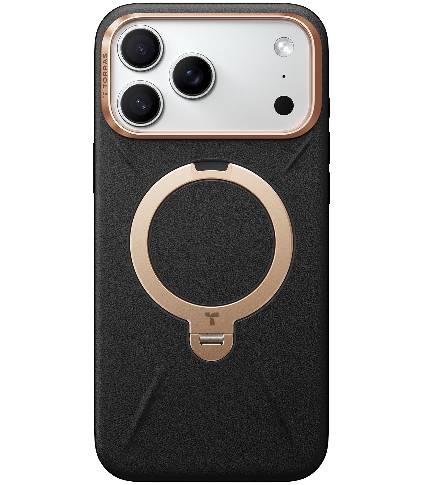 TORRAS Ostand Spin VegSkin Series Case for iPhone 17 Pro Max (6.9") 2025– Magnetic Stand, Premium Leather Touch, Ultra-Thin 360° Rotatable Metal Stand, MagSafe Compatible, Anti-Stain, Slim & Lightweight Cover - Ivory Black