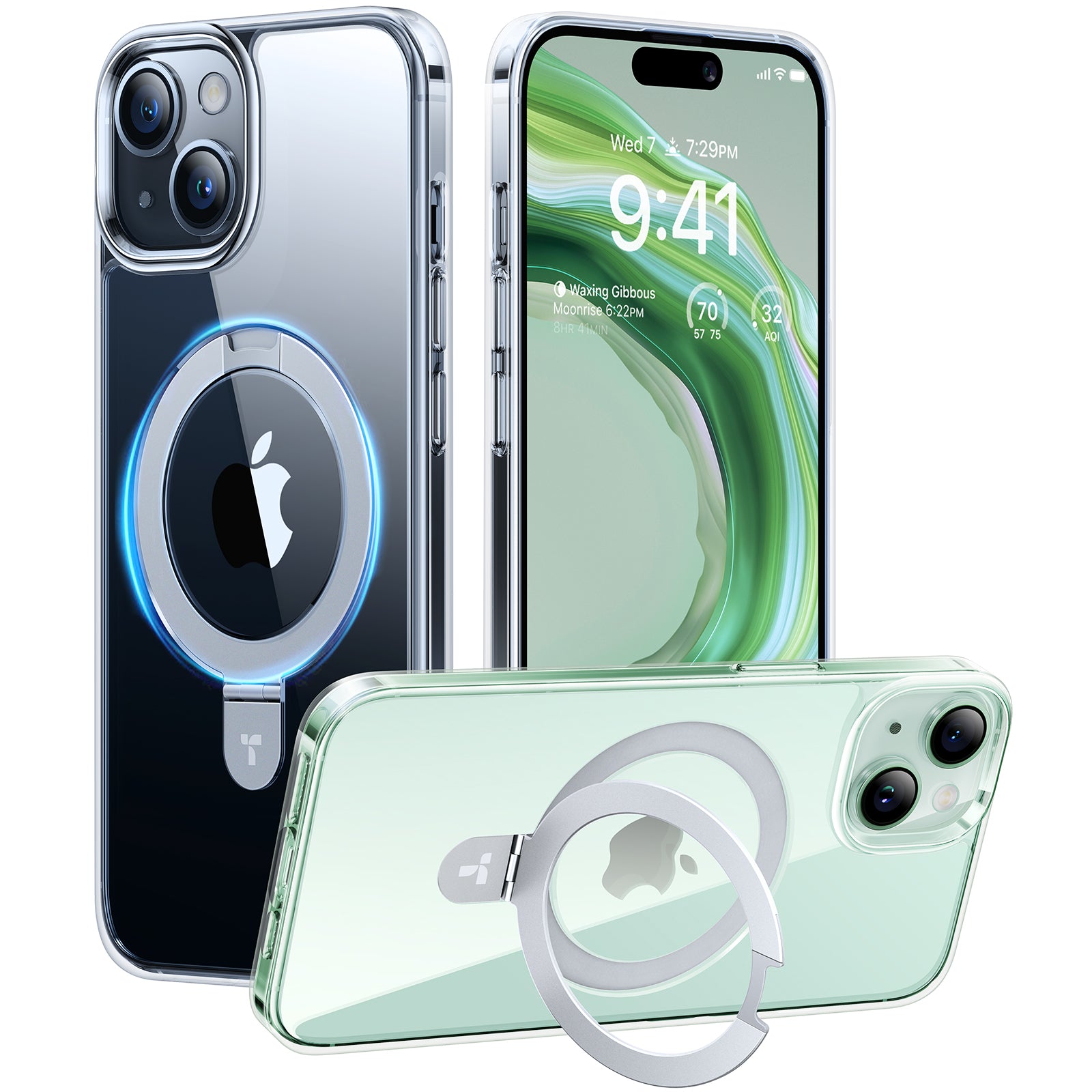 TORRAS Ultra Magnetic Ostand for iPhone 15 Case [Fit for MagSafe] [Sturdy Stand & Ring Holder] Mil-Grade Shockproof Matte Anti-Scratch Slim Protective Kickstand Phone Case for iPhone 15, Clear