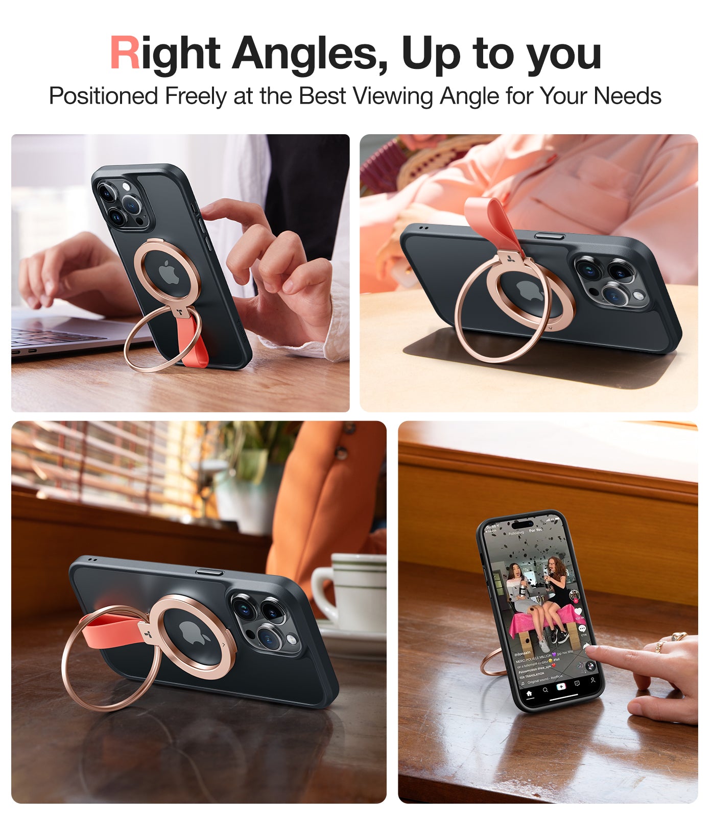 TORRAS 2024 Upgrade Magnetic Phone Grip Holder Kickstand, Fit for PopSockets MagSafe Ring Removable, for iPhone 16,15,14, 13, 12 11 Pro/Max/Plus/Mini,Samsung Galaxy, Google (Rose Gold), Ostand Ring