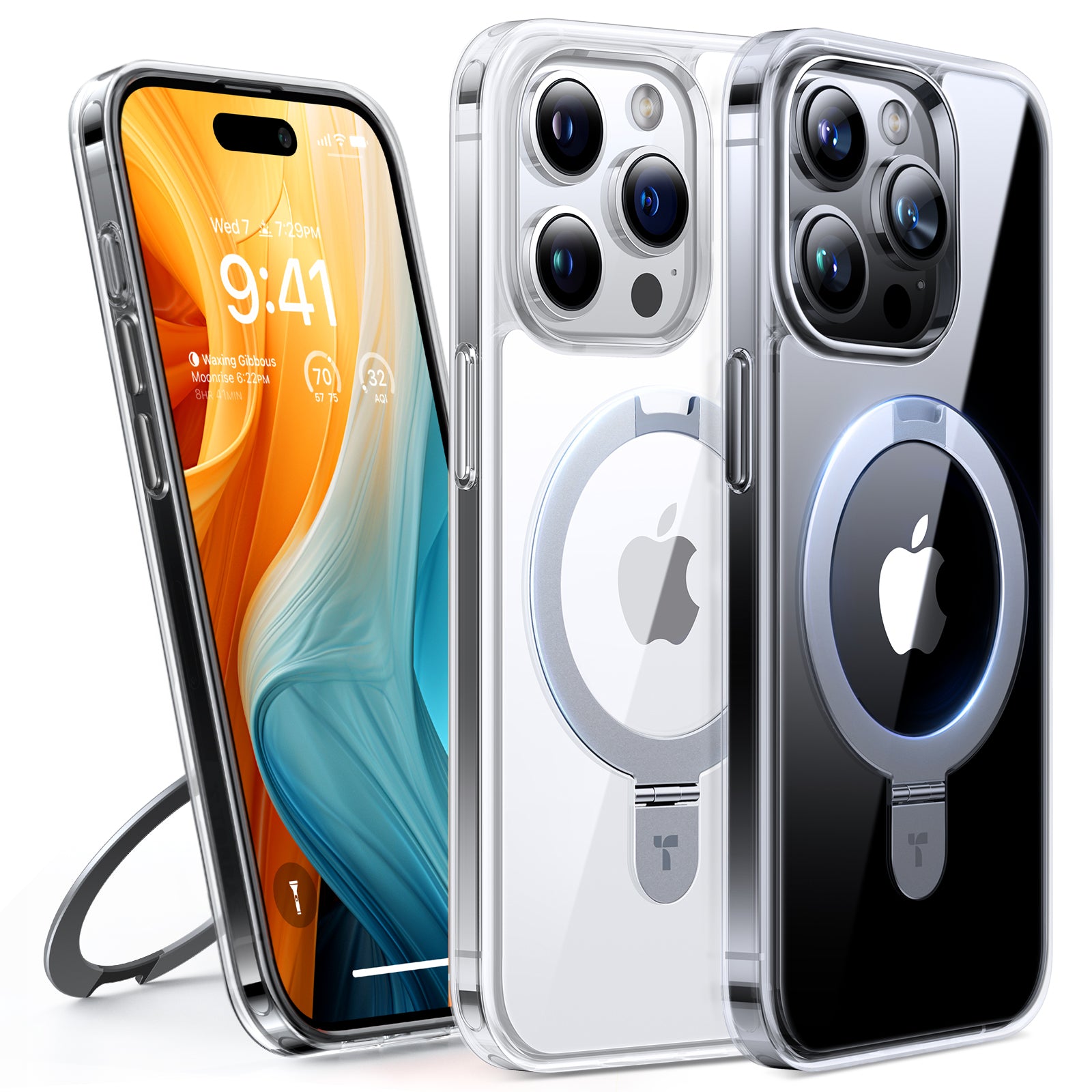 TORRAS Magnetic Ostand for iPhone 15 Pro Max Case, [Mil-Grade Drop Tested][Compatible with MagSafe][Build in Kickstand] Clear Slim Hard Back Soft Edge Anti-Fingerprint, Ostand, Clear