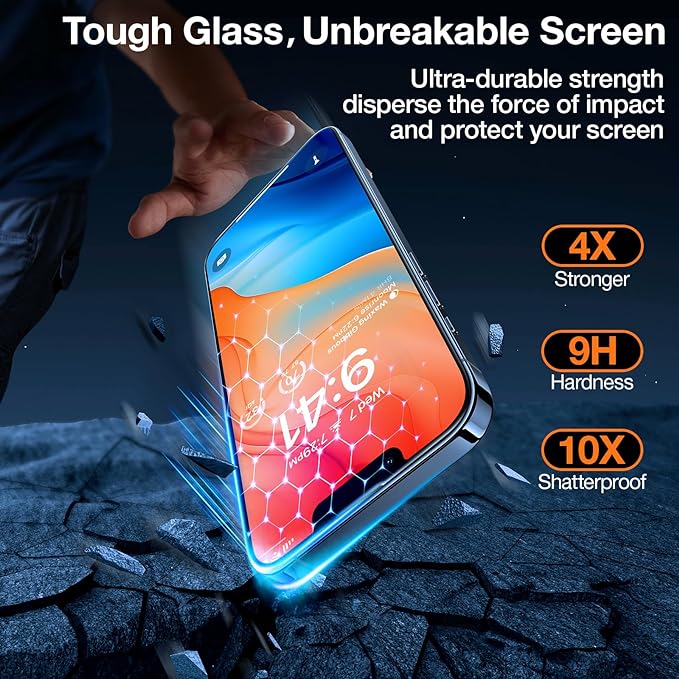 TORRAS Top-Notch Diamond Shield for iPhone 15 Pro Max Screen Protector [ 9H+ Mil-Grade Protection] Unbreakable Shatterproof Tempered Glass for iPhone 15 Pro Max Full Coverage Screen Protector Black