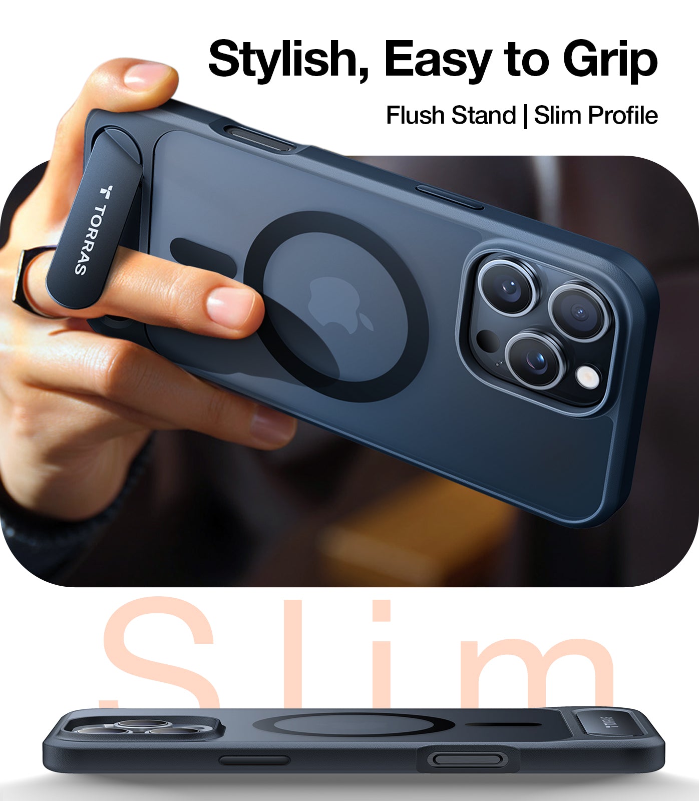 TORRAS Strong Magnetic & Seamless Stand for iPhone 16 Pro Case, [18N Mighty Magnetic] [12FT Mil-Grade Drop Tested] [Fit for MagSafe] Kickstand Protective Slim Phone Case for iPhone 16 Pro 6.3", Black