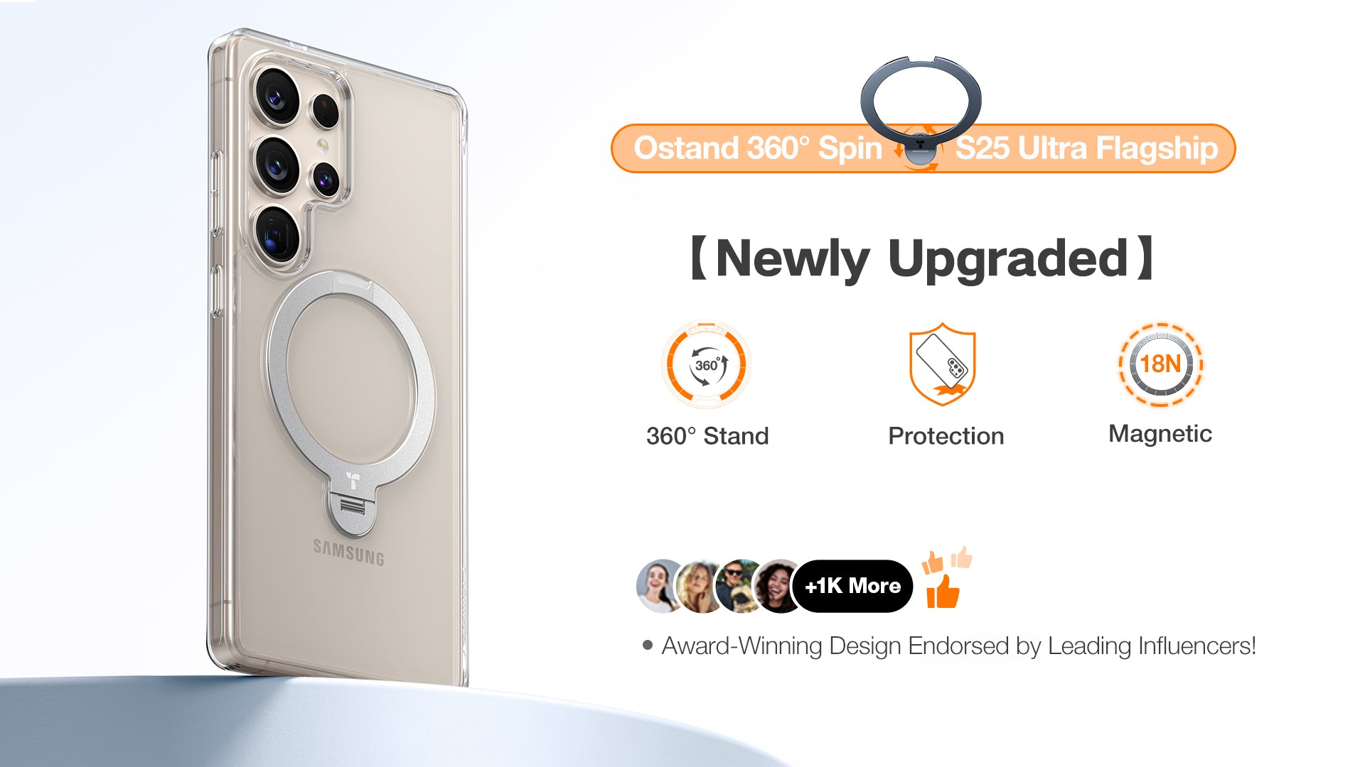 TORRAS 360° Spin Magnetic Stand for Samsung Galaxy S25 Ultra Case, Fit for Magsafe, Mil-Grade Slim Hard PC Protective S25 Ultra Clear Case with Kickstand & Ring Holder, Ostand Spin, Clear