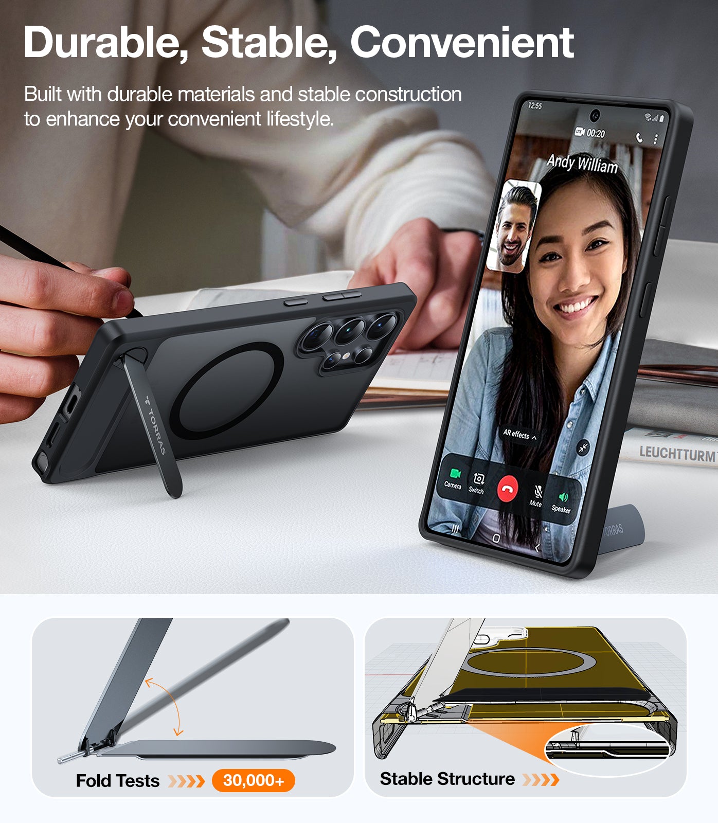 TORRAS Strong Magnetic & Seamless Stand for Samsung Galaxy S25 Ultra Case, Fit for MagSafe, Mil-Grade Drop Protection, Adjustable Kickstand for Samsung Galaxy S25 Ultra Case, Slim Frosted Matte Black