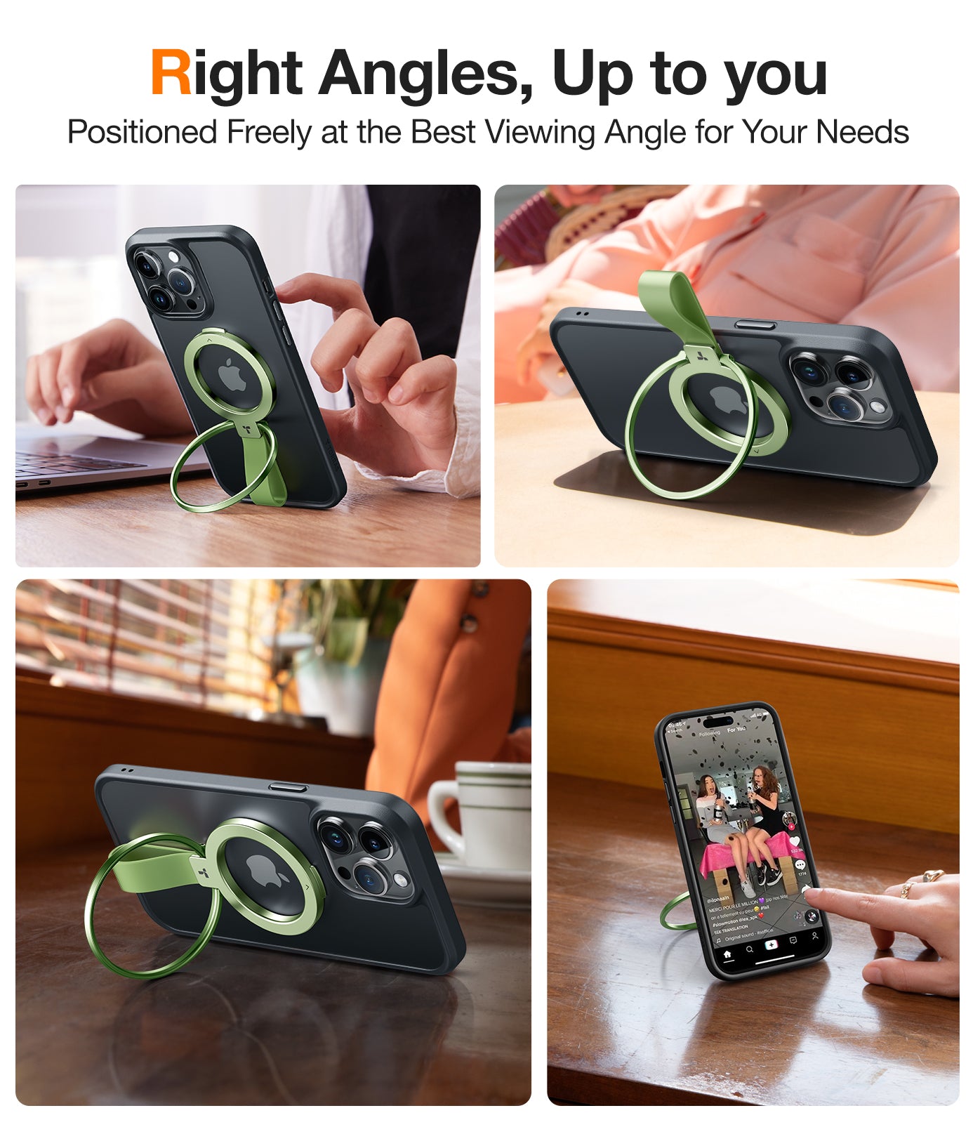 TORRAS 2024 Upgrade Magnetic Phone Grip Holder Kickstand, Compatible with PopSockets MagSafe Ring Removable, for iPhone 16,15,14, 13, 12 11 Pro/Max/Mini,Samsung Galaxy, Google (Green), Ostand Ring
