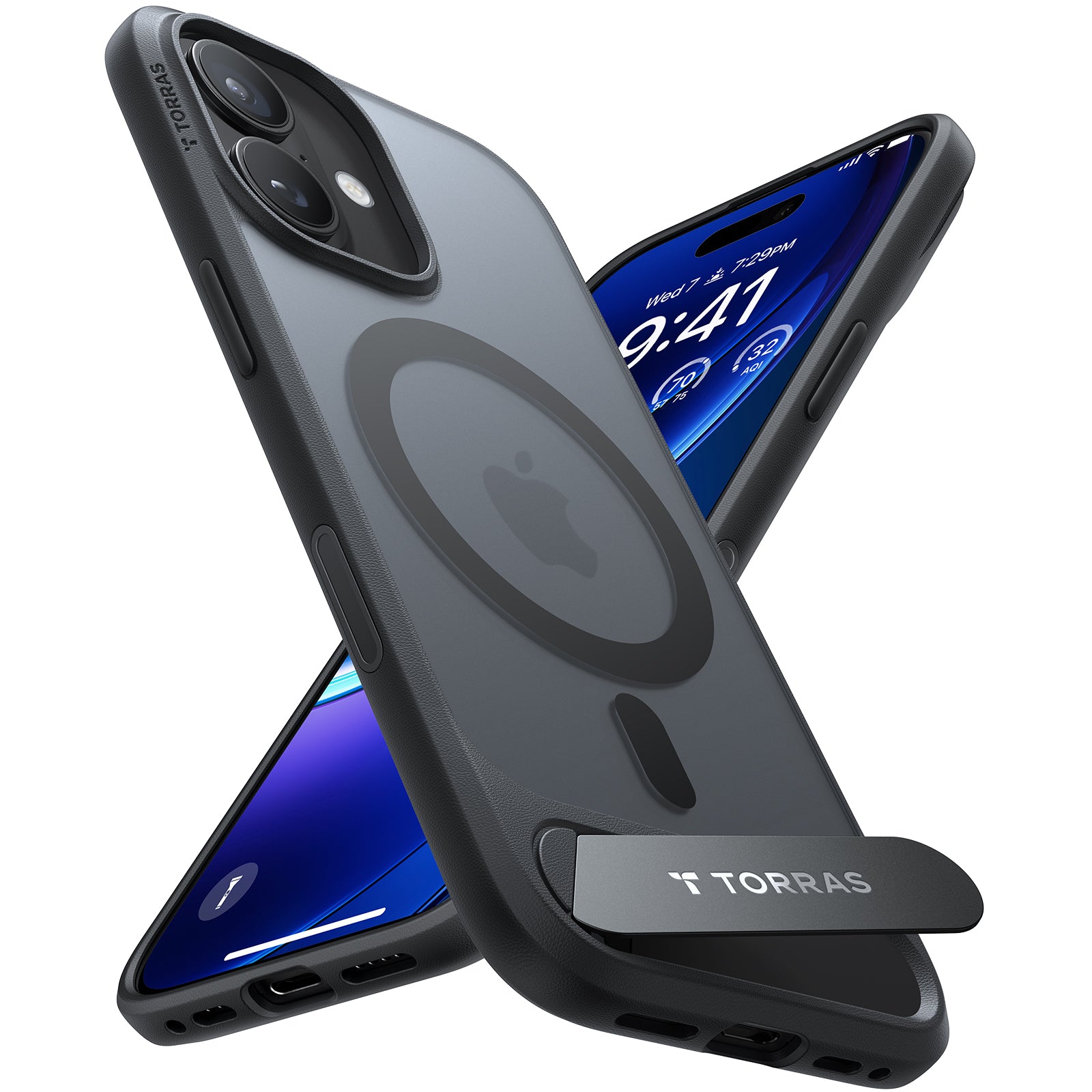 TORRAS Pstand Series for iPhone 17 (6.3") Case, Built-in Kickstand, MagSafe Compatible, 12FT Military-Grade Drop Protection, Slim Protective Cover – Black
