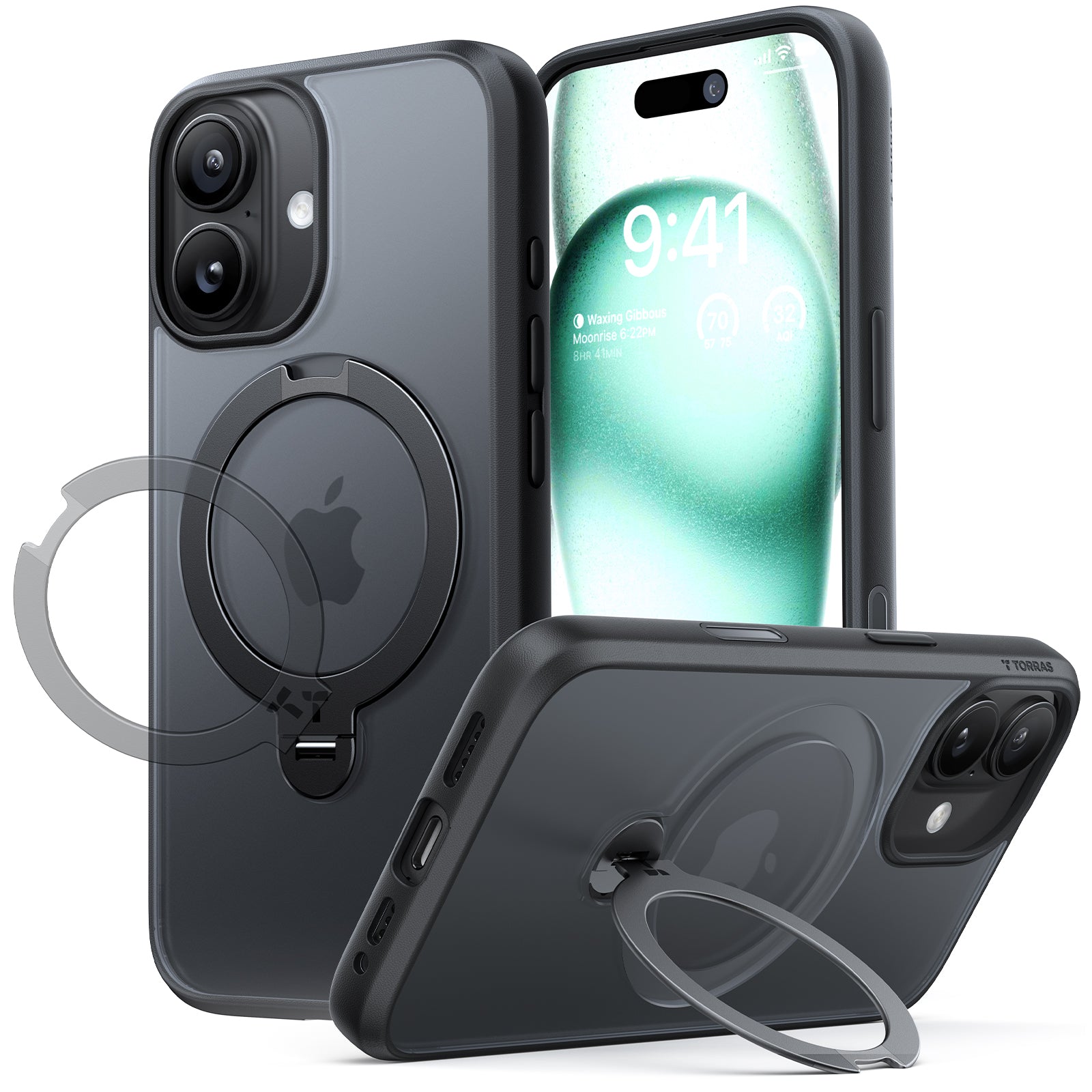 TORRAS Ostand Spin Series for iPhone 17 (6.3-Inch) Case, 360° Spin Magnetic Stand, MagSafe Compatible, Mil-Grade Protection Case with Kickstand – Black