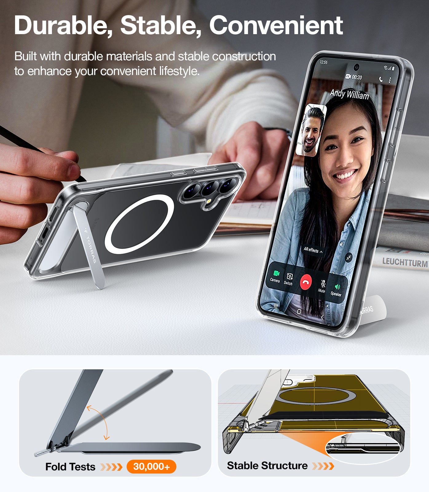 TORRAS Strong Magnetic & Seamless Stand for Samsung Galaxy S25 Plus Case, Fit for MagSafe, Mil-Grade Drop Protection, Adjustable Kickstand for Samsung Galaxy S25 Plus Case, Slim Translucent Clear