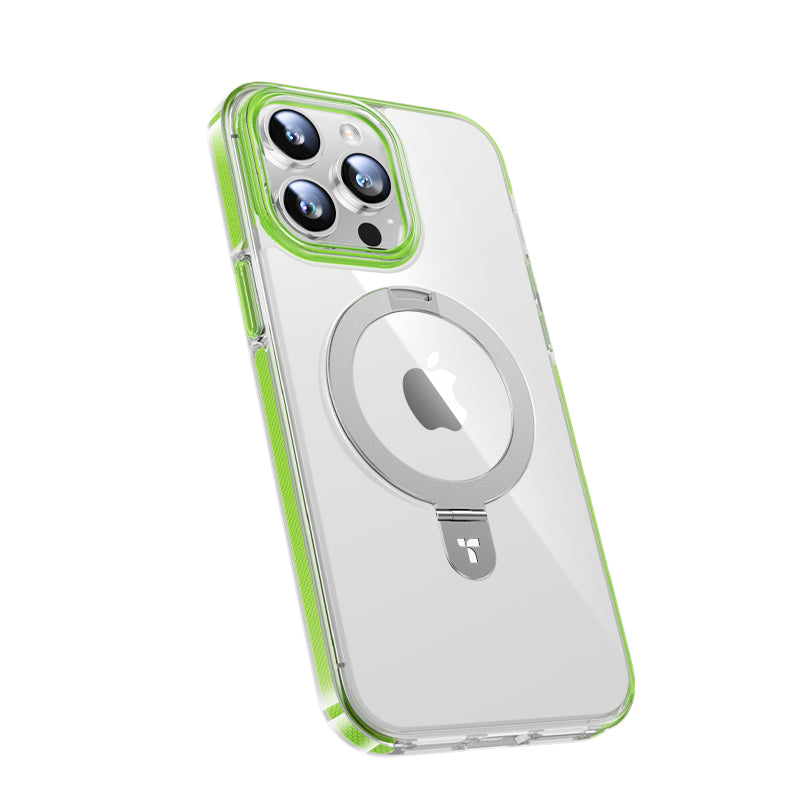 TORRAS Magnetic Ostand Hue Designed for iPhone 15 Pro Max Case, [Mil-Grade Drop Tested][Compatible with MagSafe][Built in Kickstand] Clear Slim Hard Back Soft Edge Anti-Fingerprint, Green