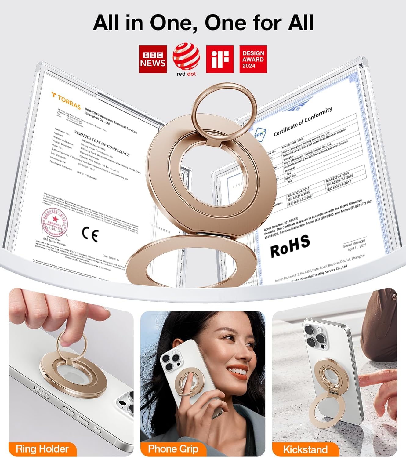 TORRAS 2025 Newest Thin Fit for MagSafe Phone Grip Ring Holder Dual-Ring Compatible with MagSafe Kickstand Magnetic for iPhone 16/15/14/13/12/11 Samsung, Google Accessories