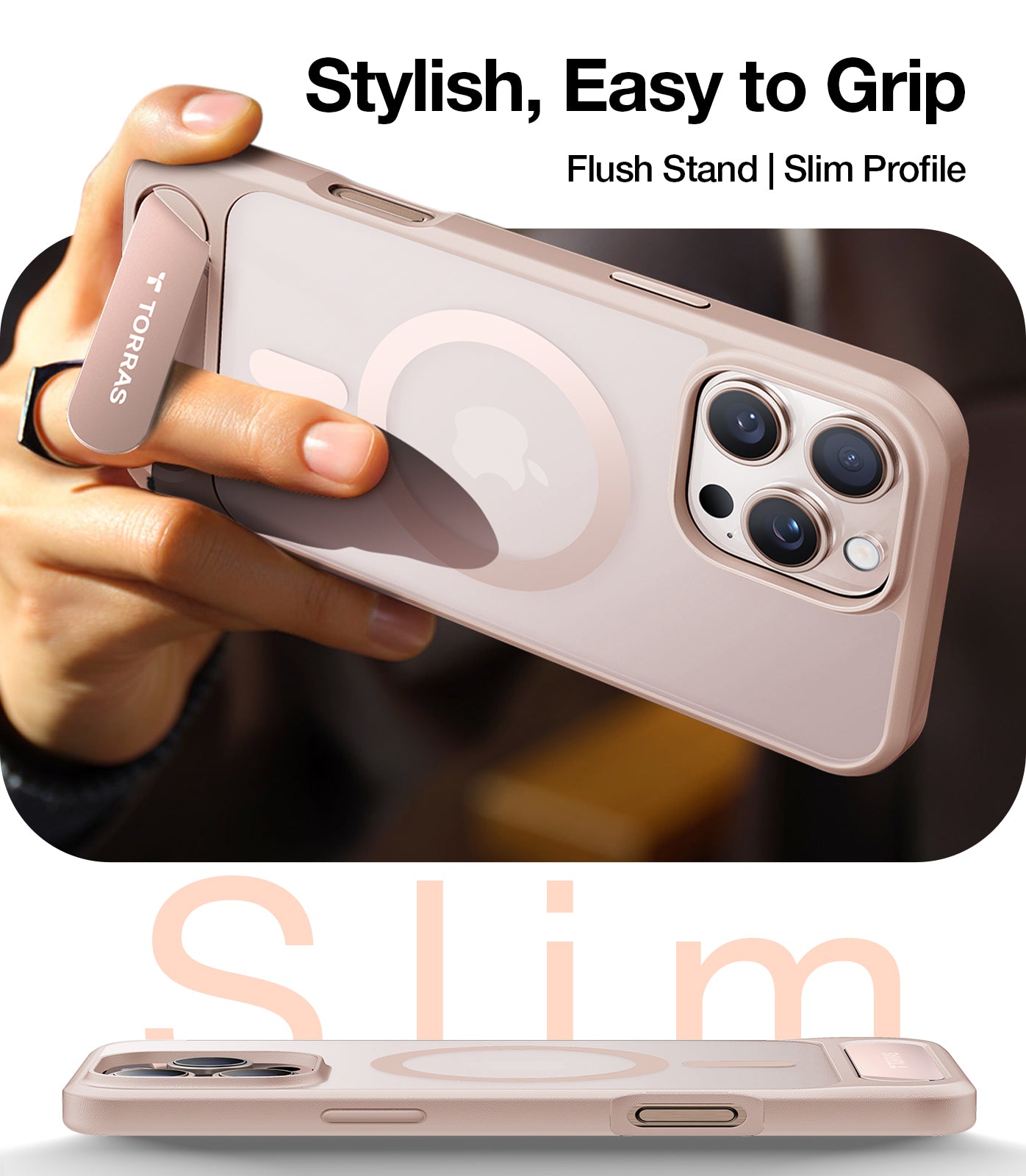 TORRAS Strong Magnetic & Seamless Stand for iPhone 16 Pro Max Case, Fit for MagSafe, Miliatry-Grade Drop Protection, Adjustable Kickstand Phone Case for iPhone 16 Pro Max, Slim Desert Gold