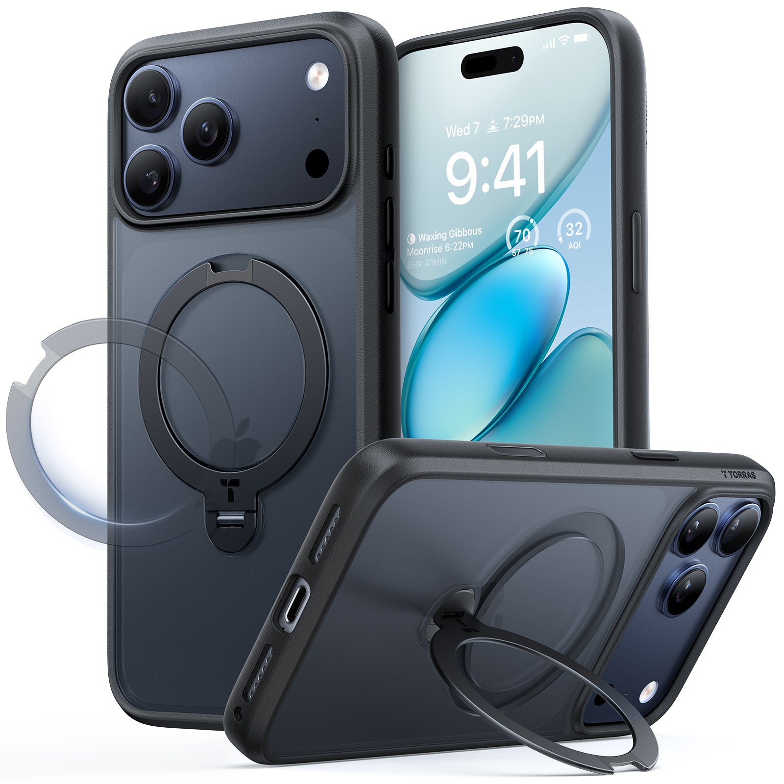 TORRAS Ostand Spin Series for iPhone 17 Pro Max (6.9-Inch) Case, 360° Spin Magnetic Stand, MagSafe Compatible, Mil-Grade Protection Case with Kickstand – Black