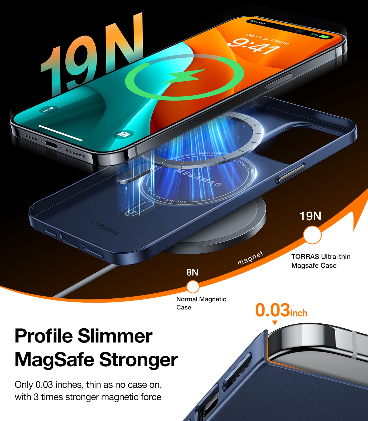 TORRAS Magnetic Slim Fit Designed for iPhone 15 Pro Case 2023, [Compatible with MagSafe] [Ultra Thin] Protective Matte Hard PC Cover Anti-Scratch Phone Case for iPhone 15 Pro, Origin fit-mag, Blue