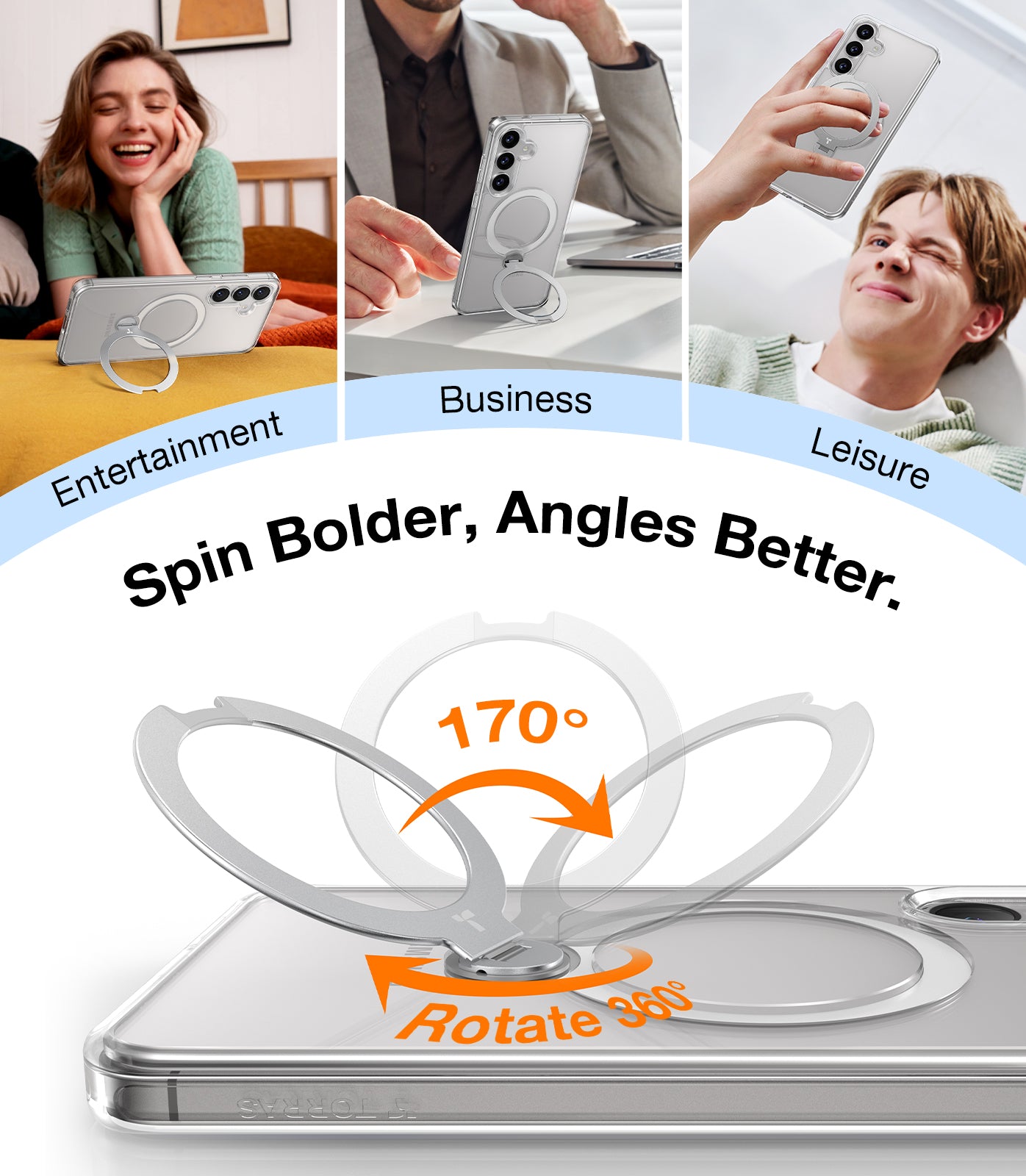 TORRAS 360°Spin Magnetic Stand for Samsung Galaxy S25 Plus Case (2025), Fit for Magsafe Mil-Grade Shockproof Slim Protective S25+ Plus Case with Kickstand & Ring Holder, Ostand Spin, Clear