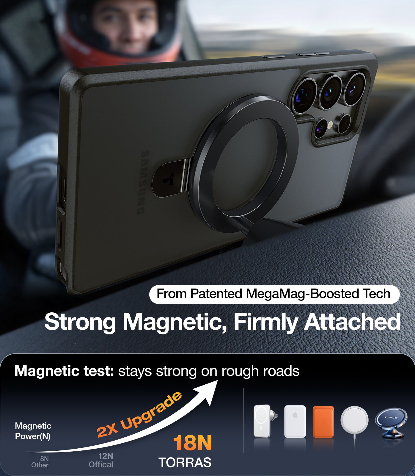 TORRAS Magnetic Stand for Samsung Galaxy S25 Ultra Case, [Fit for Magsafe] [Mil Grade Drop Tested] Ring Shockproof Translucent Slim Protective Phone Case for Samsung S25 Ultra Case Ostand, Black