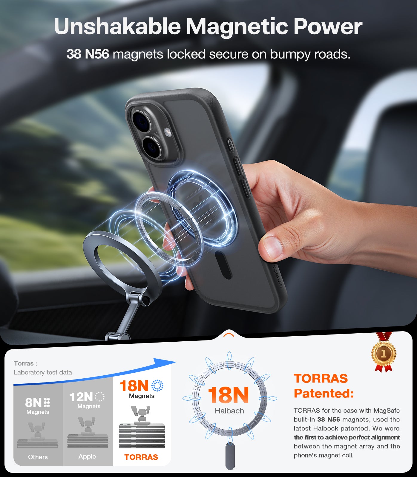 TORRAS Guardian-Mag Series Case for iPhone 17 (6.3") – Magnetic, 12FT Military-Grade Drop Protection, Slim & Sleek Design, Black