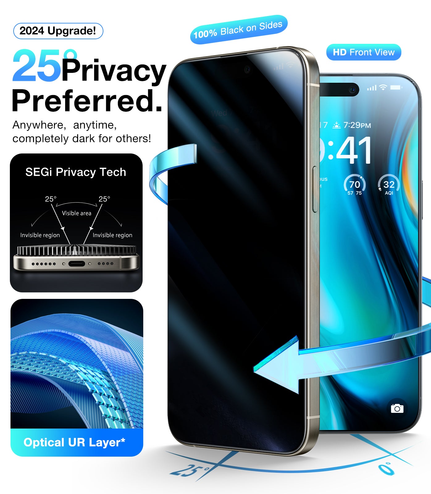 واقي شاشة الخصوصية TORRAS Miliatry-Grade المقاوم للكسر لهاتف iPhone 16 Pro Max [9H + غير قابل للكسر من ارتفاع 12 قدمًا، زجاج مقسّى مضاد للتجسس من الحافة إلى الحافة] خالٍ من الفقاعات، تركيب بسحب واحد فقط