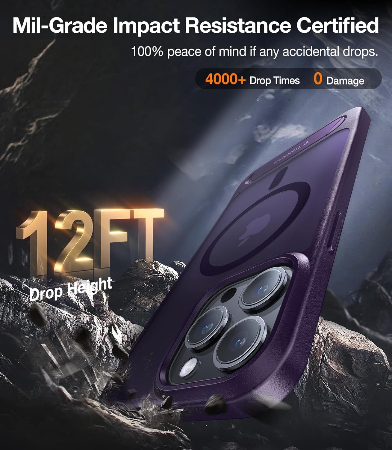 TORRAS Magnetic & Seamless Stand for iPhone 15 Pro Max Case, Fit for MagSafe, Mil-Grade Drop Protection, Adjustable Kickstand Phone Case for iPhone 15 Pro Max, Slim Frosted Matte, Pstand, Dark Purple
