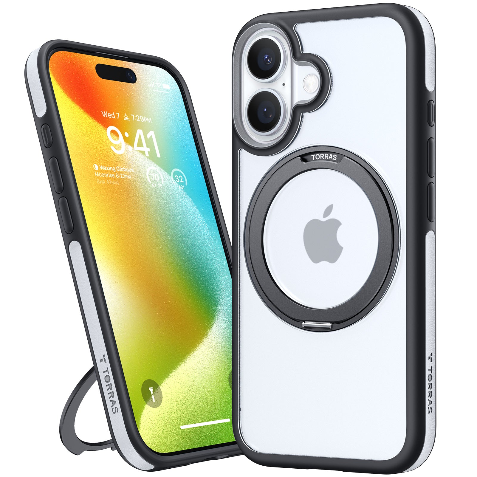 TORRAS Upgraded 360°Rotatable Magnetic Ring for iPhone 16 Case, Fit for MagSafe with Stand & Ring Holder, 16FT Mil-Grade Shockproof, Protective Kickstand, Translucent, for iPhone 16 Phone Case Ostand R Fusion