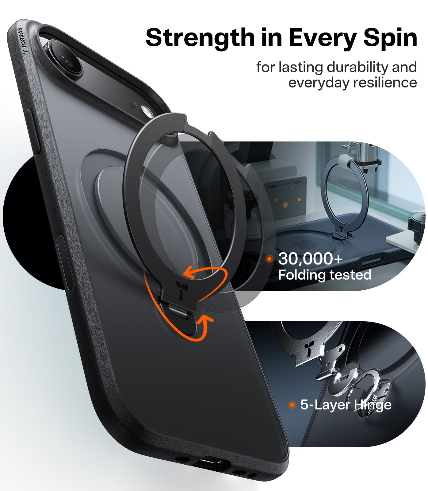 TORRAS Ostand Spin Series for iPhone 17 Air Case, 360° Spin Magnetic Stand, MagSafe Compatible, Mil-Grade Protection Case with Kickstand – Black