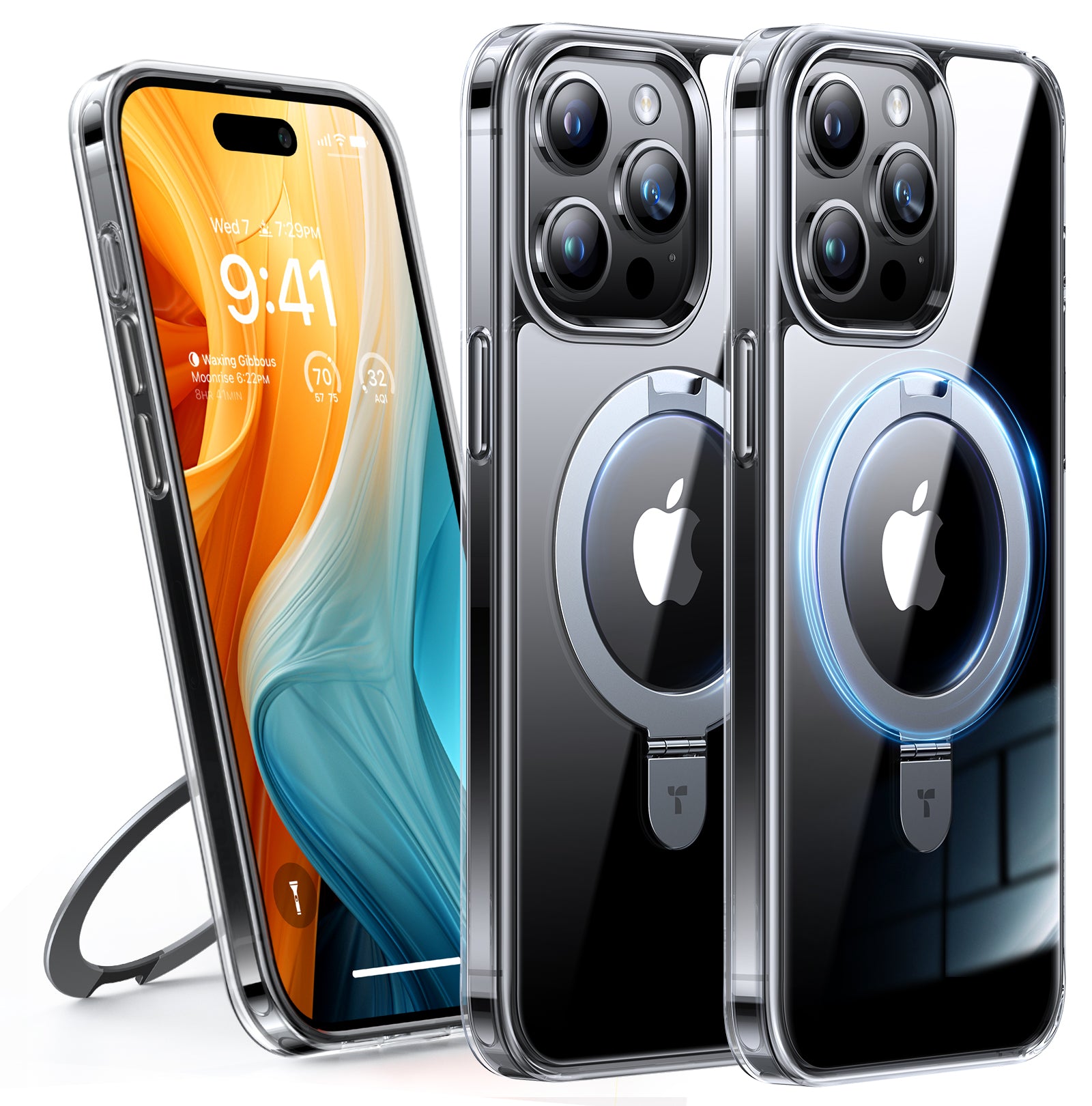 TORRAS Magnetic Ostand for iPhone 15 Pro Max Case, [Mil-Grade Drop Tested][Compatible with MagSafe][Build in Kickstand] Clear Slim Hard Back Soft Edge Anti-Fingerprint, Ostand, Clear