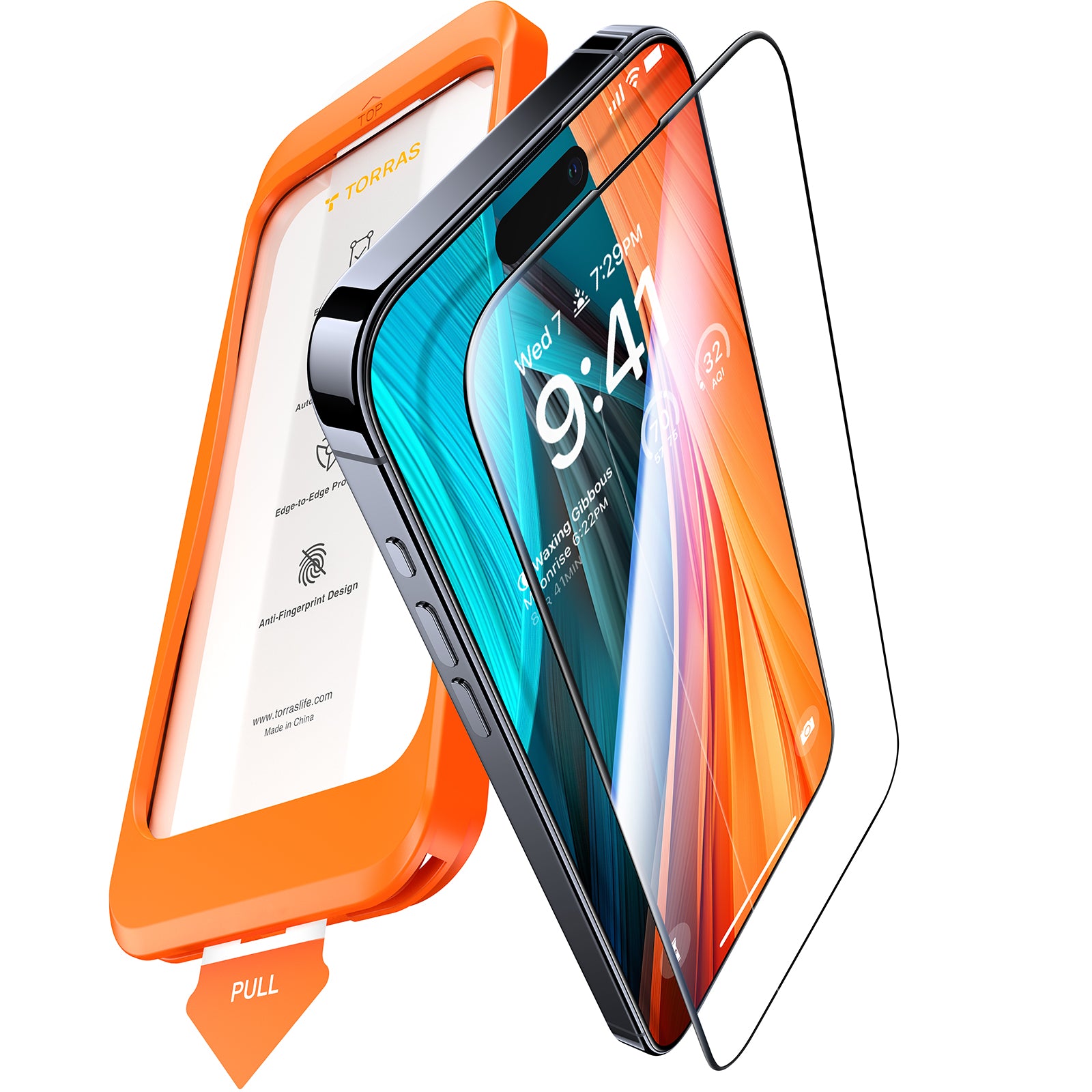 واقي شاشة TORRAS العسكري المقاوم للكسر لهاتف iPhone 16 Pro Max، زجاج مقوى 9H+ Aerospace وتركيب بخطوة واحدة، تغطية كاملة وحماية فائقة خالية من الفقاعات، GlassGo X (عبوة واحدة)
