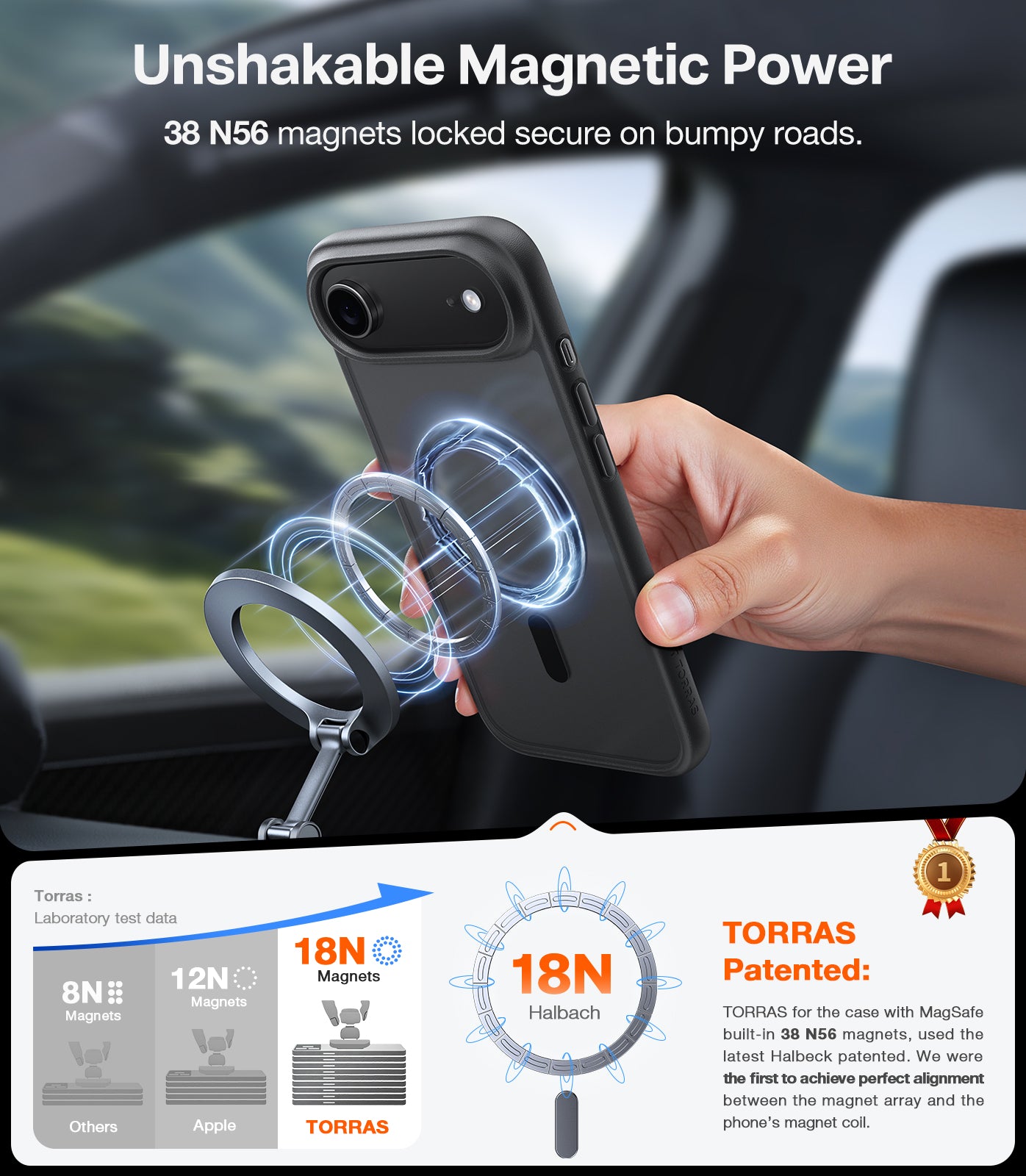 TORRAS Guardian-Mag Series Case for iPhone 17 Air (6.6") – Magnetic, 12FT Military-Grade Drop Protection, Slim & Sleek Design, Black