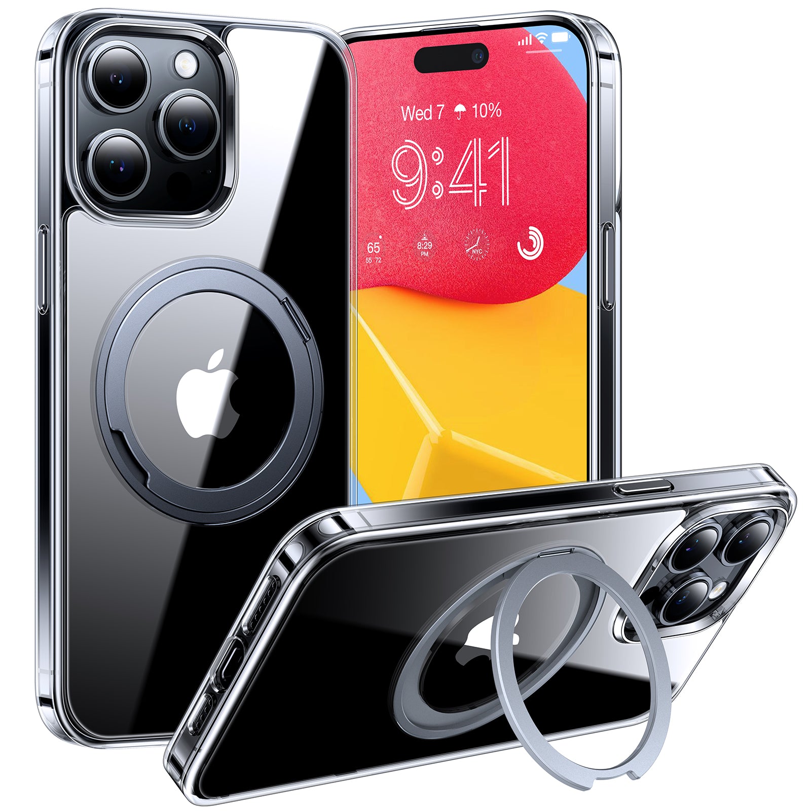 TORRAS 360°Rotatable Magnetic Ring for iPhone 15 Pro Max Case, Fit for MagSafe with Stand & Ring Holder, [Mil-Grade Shock proof Translucent Back for iPhone 15 ProMax Case Ostand Pro, Clear