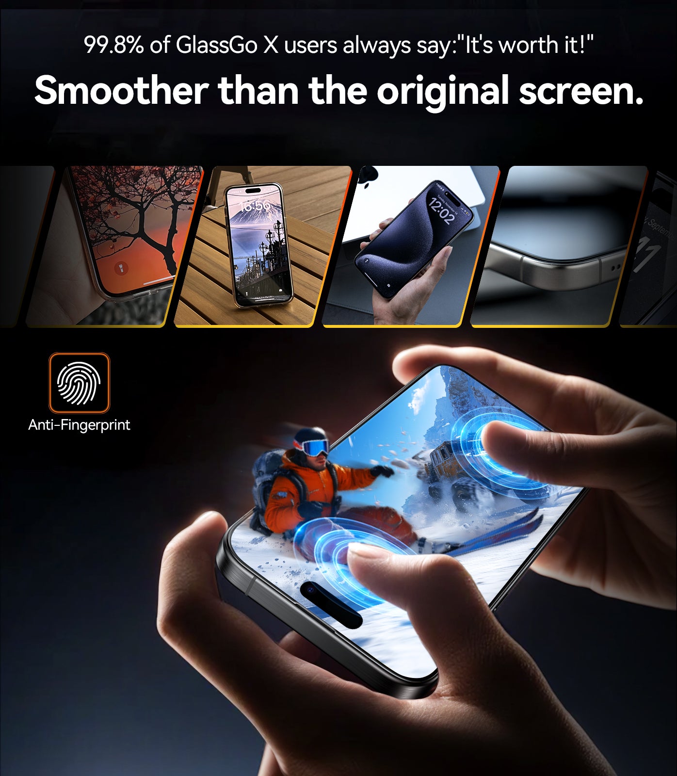 واقي شاشة TORRAS Miliatry-Grade المقاوم للكسر لهاتف iPhone 16 Pro [زجاج مقوى 9H+ Aerospace وتركيب بخطوة واحدة] تغطية كاملة وحماية فائقة من الدرجة الأولى، GlassGo X (عبوة واحدة)