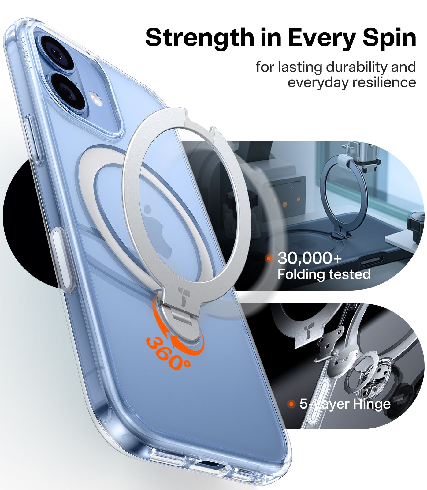 TORRAS Ostand Spin Series for iPhone 17 (6.3-Inch) Case, 360° Spin Magnetic Stand, MagSafe Compatible, Mil-Grade Protection Case with Kickstand – Clear