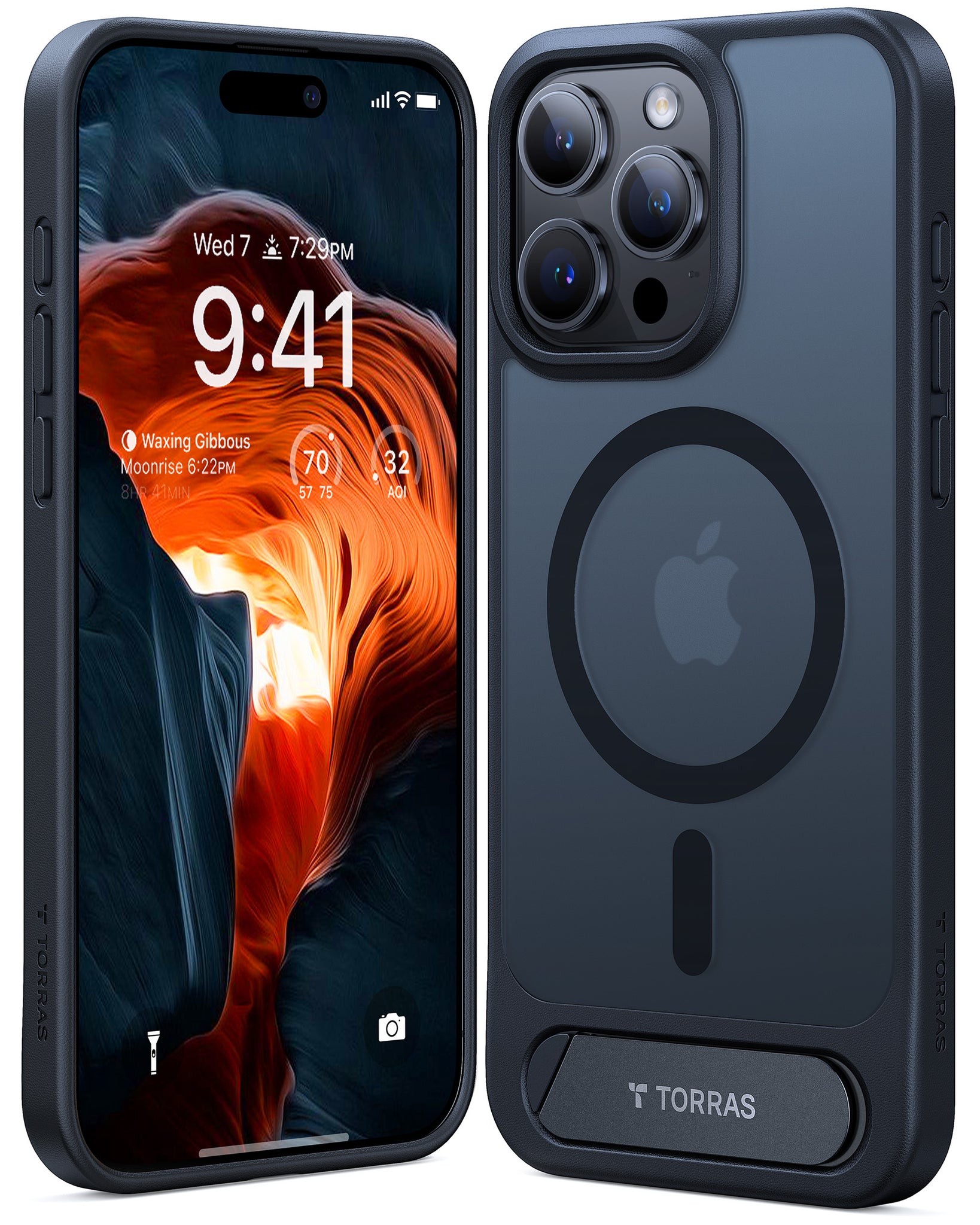 TORRAS Upgraded Magnetic & Stand for iPhone 15 Pro Case [Mil-Grade Drop Tested] [Compatible with MagSafe] Slim Thin Light Frosted Case for iPhone 15Pro Case Professional (6.1"), Pstand, Black