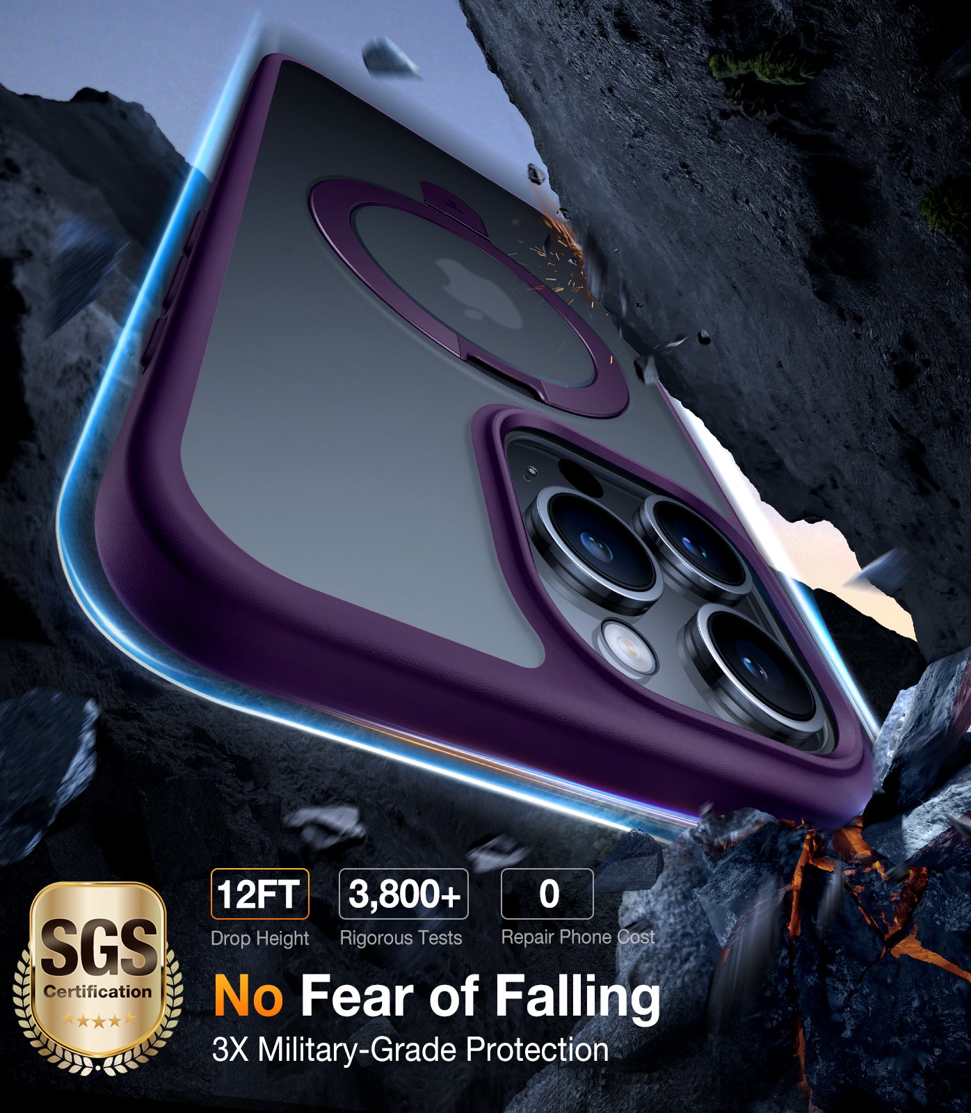 TORRAS Magnetic Ostand for iPhone 15 Pro Max Case 6.7 inch, [Mil-Grade Drop Tested][Compatible with MagSafe][Built in Kickstand] Translucent Slim Back Soft Edge, Ostand Matte, Frost Purple
