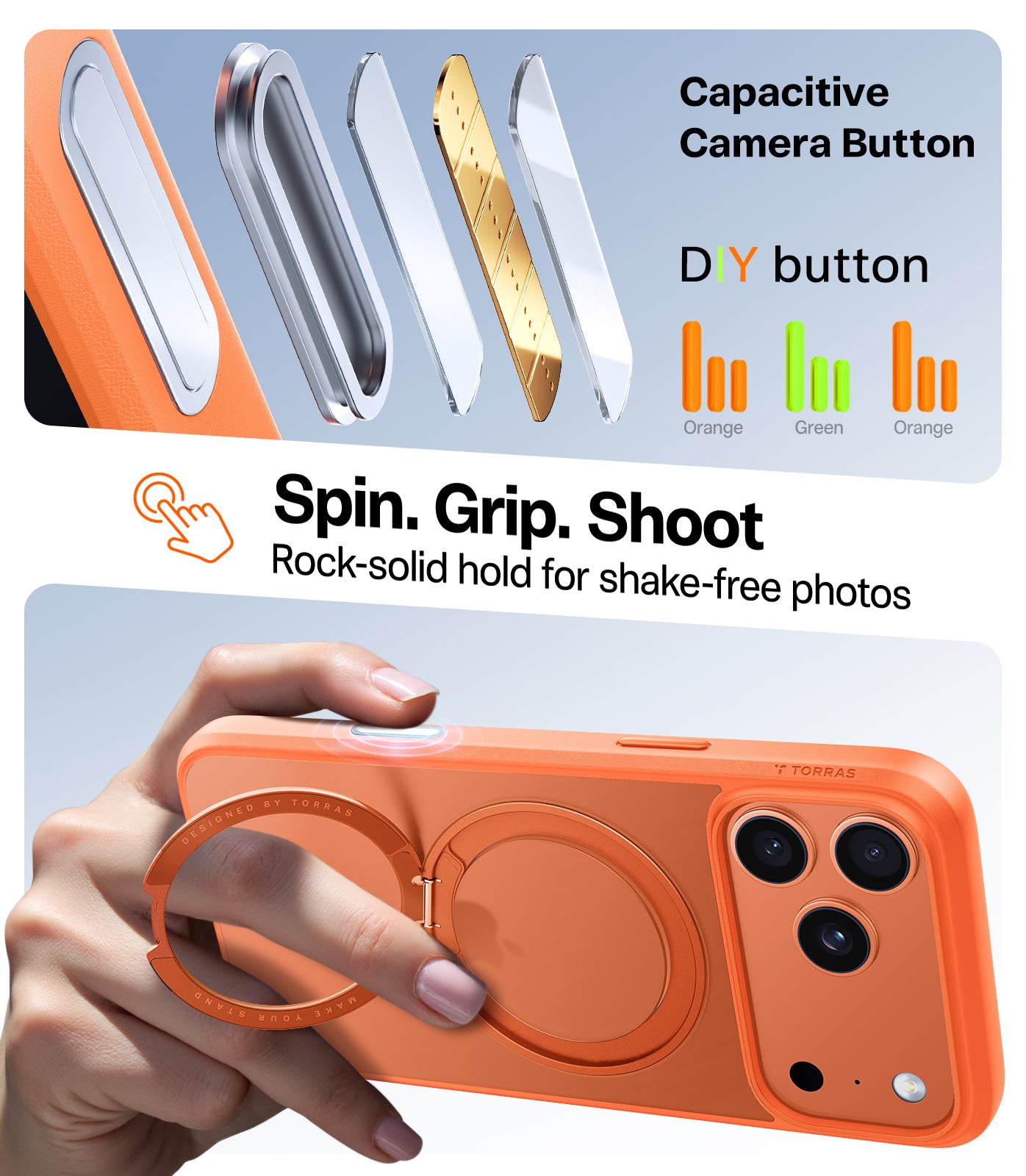 TORRAS Ostand Pro (R) Series for iPhone 17 Pro (6.3") Case Built-in Stand, MagSafe Compatible, 12FT Military-Grade Drop Protection, Slim & Stylish Protective Cover – Energy Orange