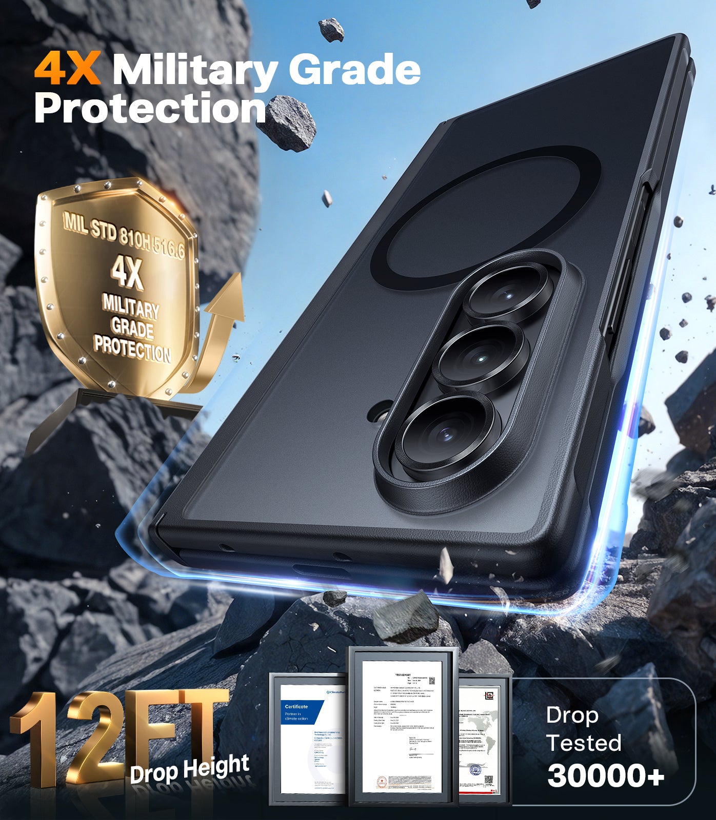 TORRAS Upgraded Magnetic Shockproof For Samsung Galaxy Z Fold 7 Case With Screen Protector, Fit For Magsafe, Screen Protector Added,Mil-Grade Drop Tested, Phone Case For Samsung Z Fold 7, Black