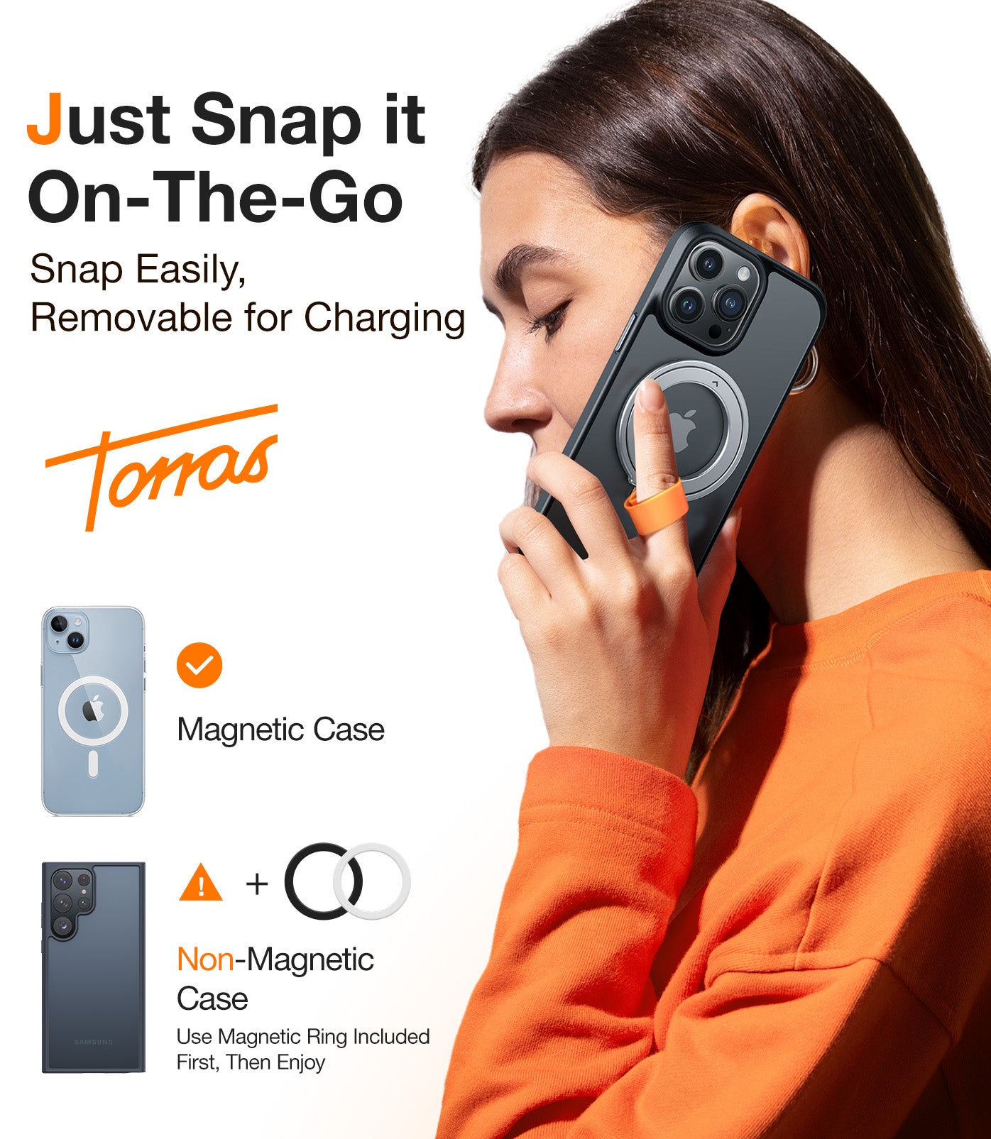 TORRAS 2024 Upgrade Magnetic Phone Grip Holder Kickstand, Compatible with PopSockets MagSafe Ring Removable, for iPhone 16,15,14, 13, 12 11 Pro/Max/Mini,Samsung Galaxy, Google (Silver), Ostand Ring