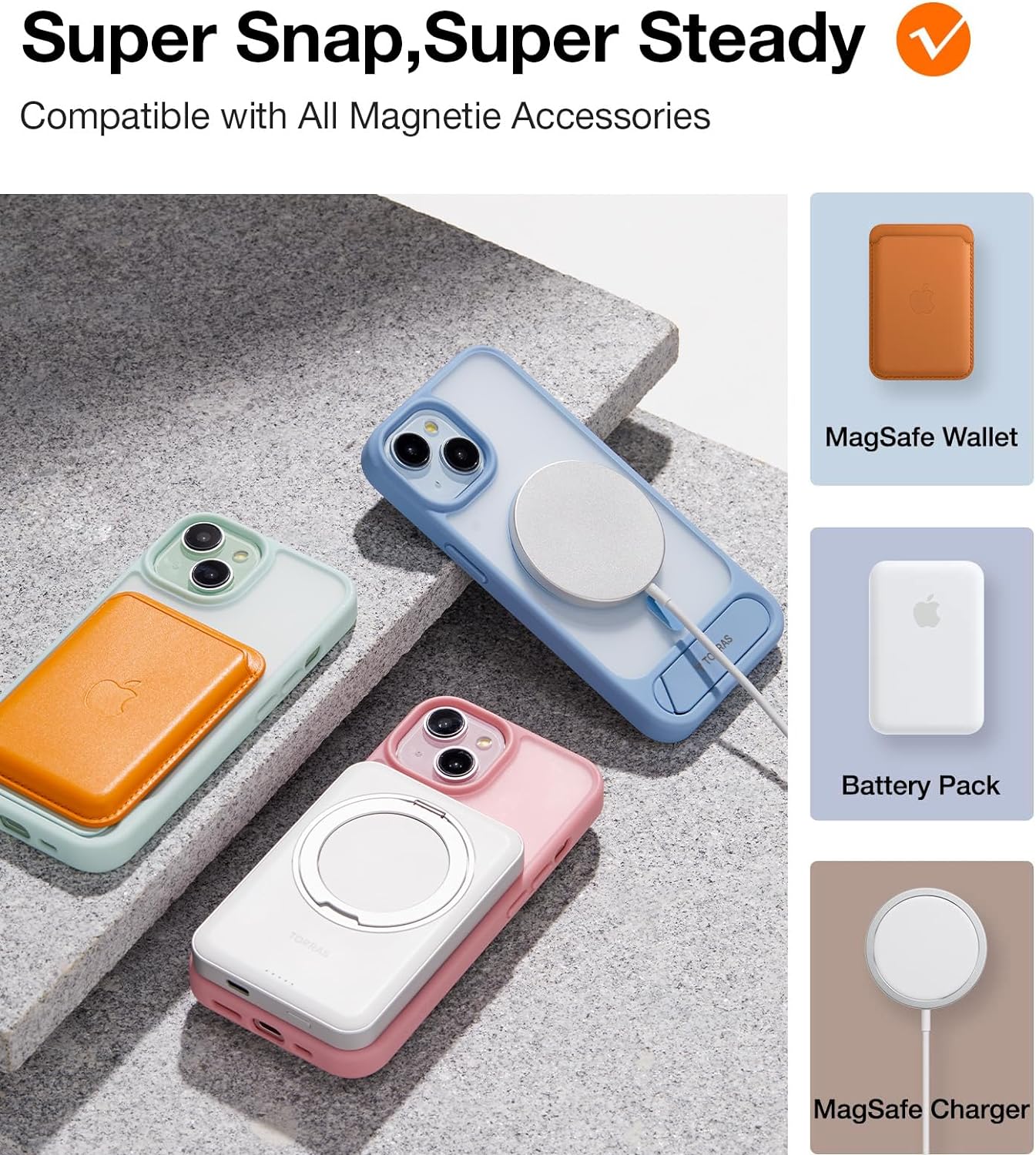 TORRAS Upgrade Magnetic & Stand Designed for iPhone 15 Case fit for MagSafe, 12FT [Mil-Grade Shockproof Phone Case for iPhone 15 6.1 Inch 2023 Built-in Invisible Kickstand, Pstand Series, Blue