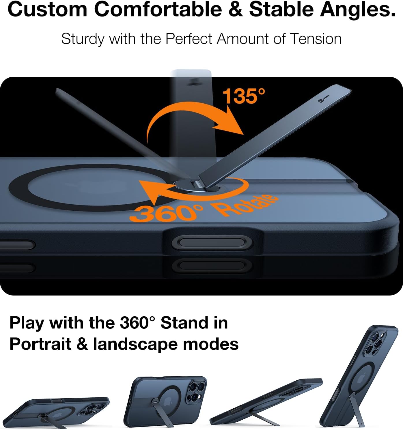 TORRAS Upgraded 360° Rotable Stand Magnetic Shockproof for iPhone 16 Pro Case with Full Camera Protection, Fit for MagSafe, 16FT Mil-Grade Shockproof Slim Phone Case for iPhone 16 Pro 6.3", Black