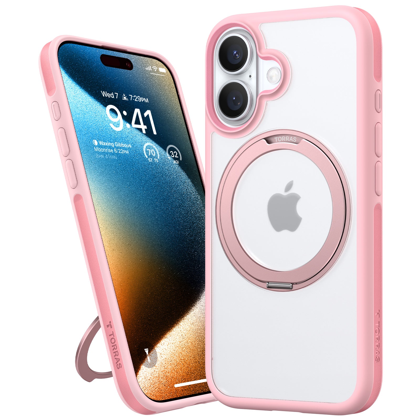 TORRAS Upgraded 360°Rotatable Magnetic Ring for iPhone 16 Case, Fit for MagSafe with Stand & Ring Holder, 16FT Mil-Grade Shockproof, Protective Kickstand, Translucent, for iPhone 16 Phone Case Ostand R Fusion