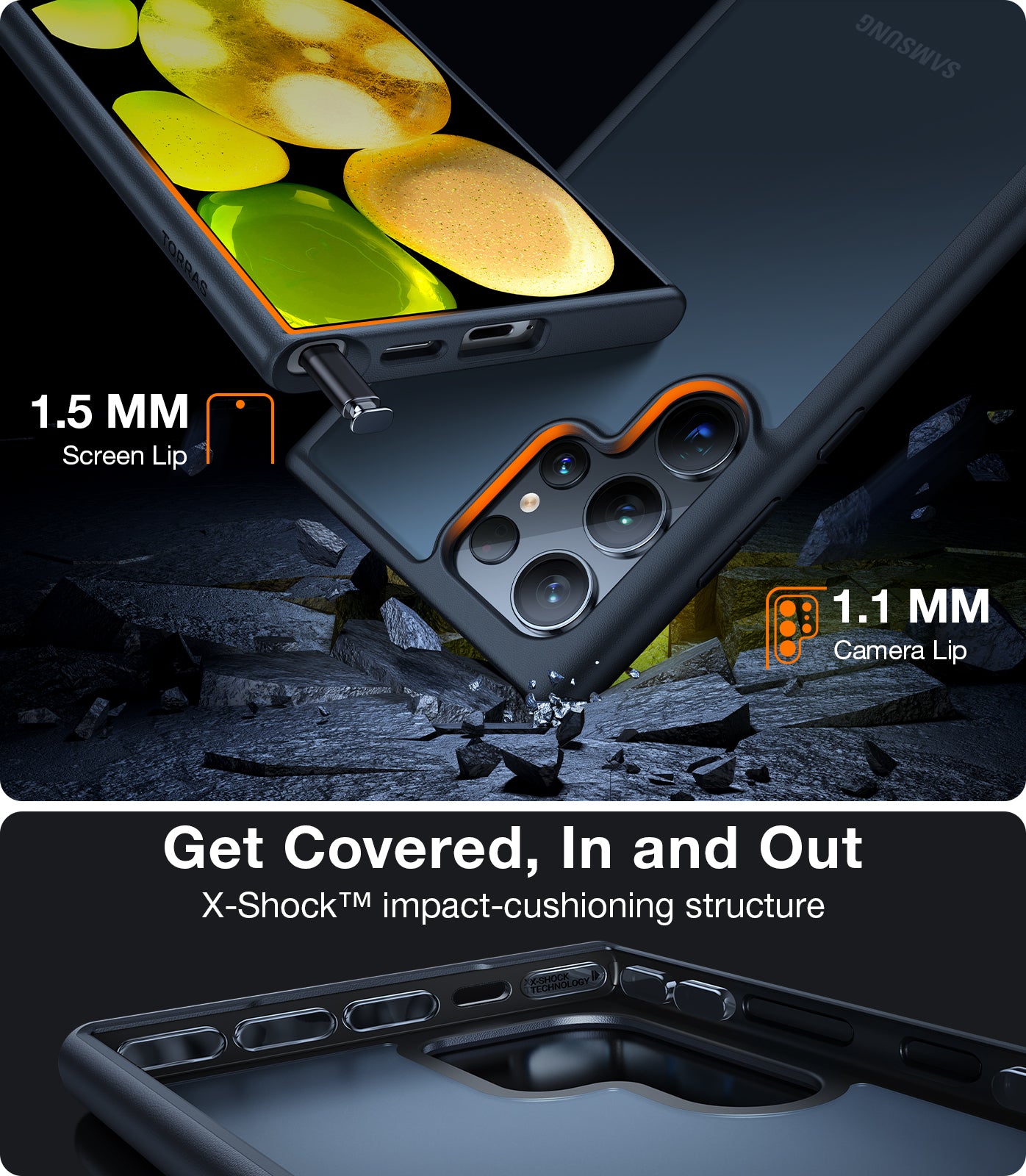TORRAS Shockproof For Samsung Galaxy S24 Ultra Case 6.8-Inch,12Ft Mil-Grade Drop Tested, Protective Hard Semi-Clear Matte Back And Soft Edge Slim Galaxy S24 Ultra Case Guardian Series, Black