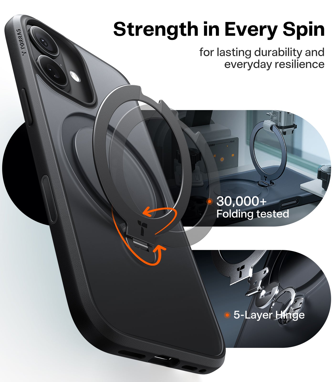 TORRAS Ostand Spin Series for iPhone 17 (6.3-Inch) Case, 360° Spin Magnetic Stand, MagSafe Compatible, Mil-Grade Protection Case with Kickstand – Black