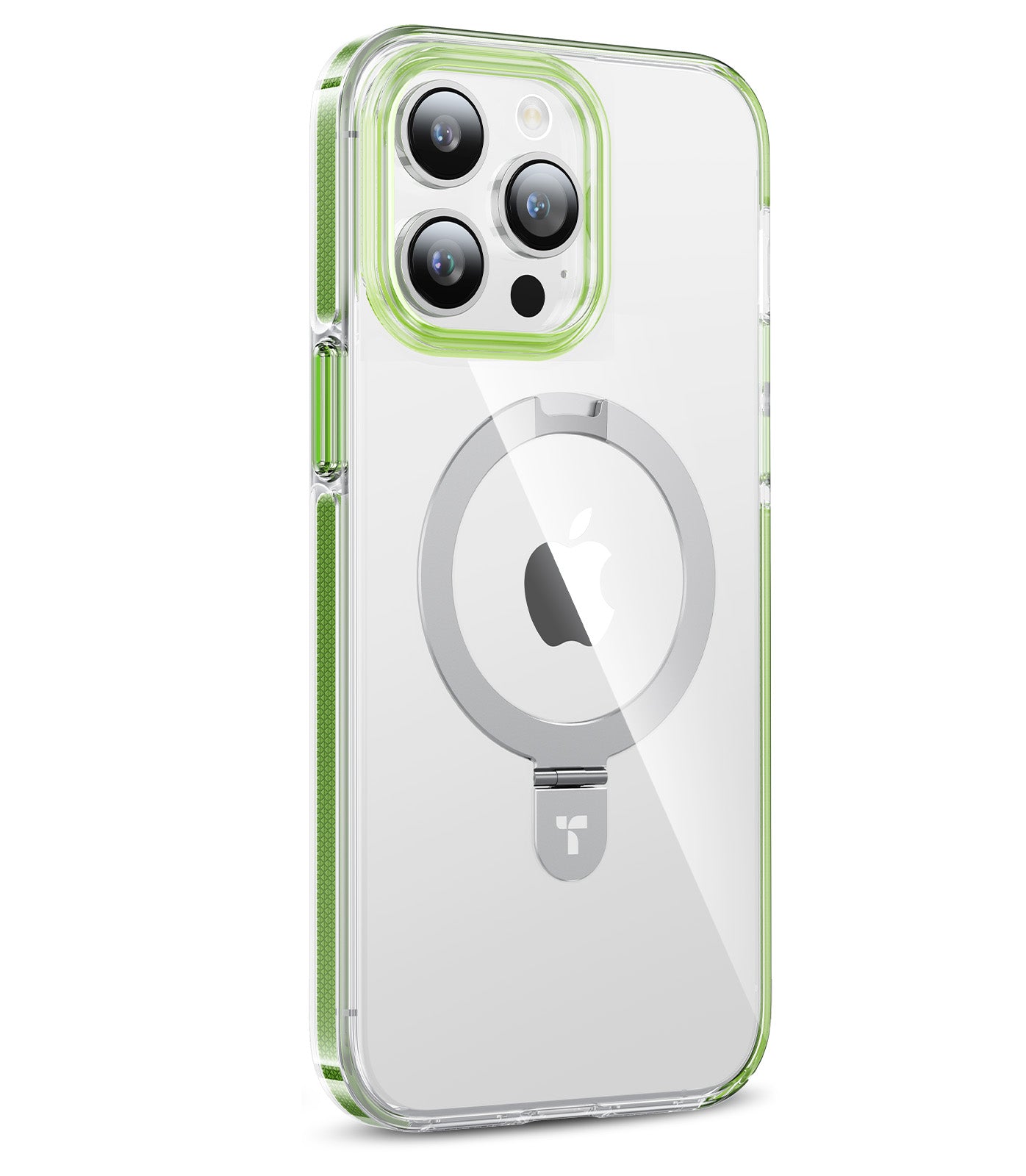 TORRAS Magnetic Ostand Hue Designed for iPhone 15 Pro Max Case, [Mil-Grade Drop Tested][Compatible with MagSafe][Built in Kickstand] Clear Slim Hard Back Soft Edge Anti-Fingerprint, Green