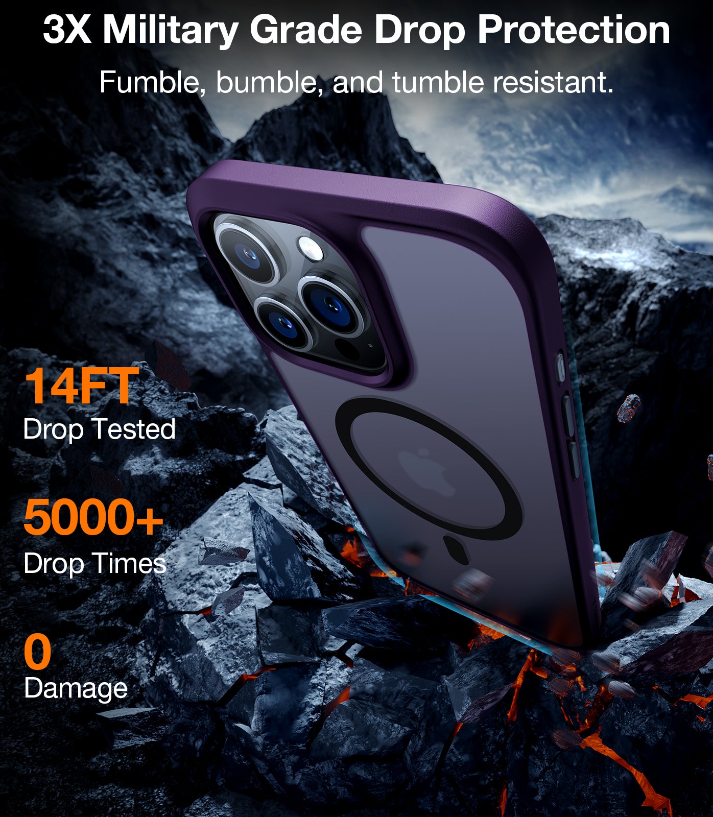 TORRAS Magnetic Shockproof Compatible with iPhone 15 Pro Case, [Mil-Grade Drop Tested] [Compatible with MagSafe] Translucent Slim Protective, PC & TPU, Anti-Fingerprint Guardian Mag 2023, Purple
