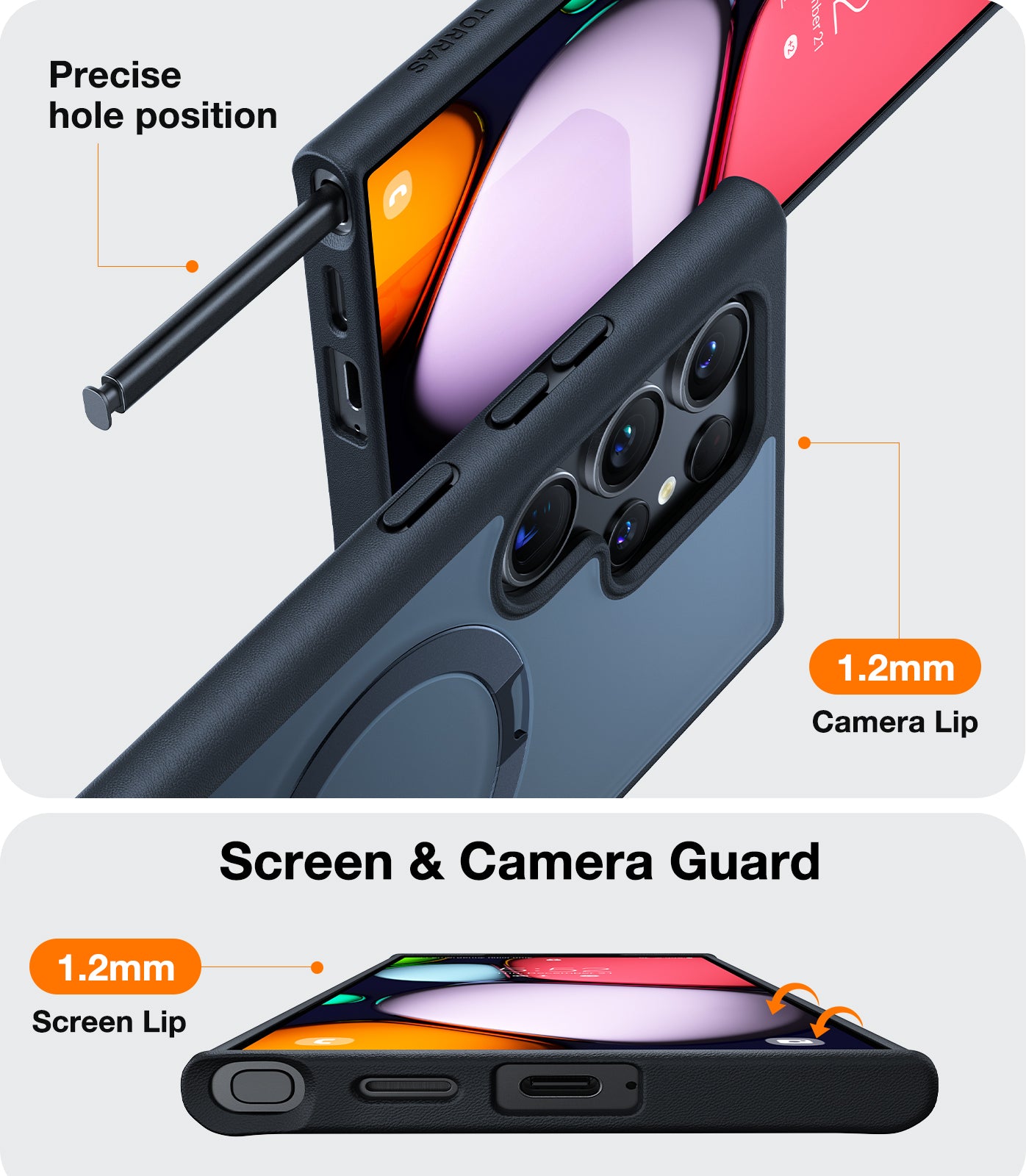 TORRAS 360°Spin Magnetic Stand for Samsung Galaxy S24 Ultra Case, Compatible with Magsafe, Mil-Grade Shockproof Slim Protective S24 Ultra Case with Kickstand And Ring Holder, Ostand Spin - Black