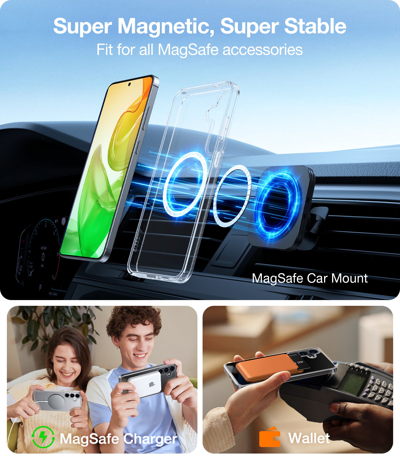 TORRAS Magnetic Shockproof for Samsung Galaxy S25 Plus Case, [Compatible with MagSafe][4X Mili-Grade Protection][Anti-Yellowing] Magnetic Slim Clear Case for Samsung S25+Plus Case, Diamond Clear