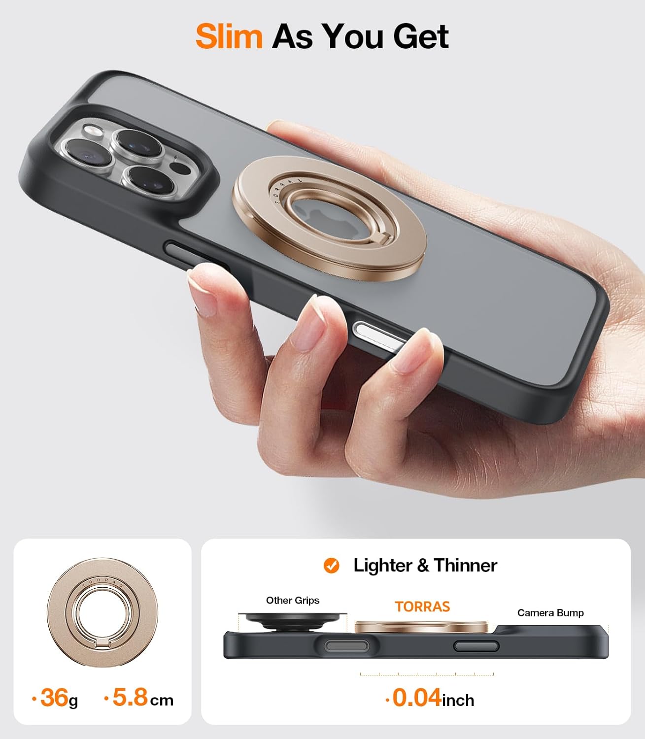 TORRAS 2025 Newest Thin Fit for MagSafe Phone Grip Ring Holder Dual-Ring Compatible with MagSafe Kickstand Magnetic for iPhone 16/15/14/13/12/11 Samsung, Google Accessories