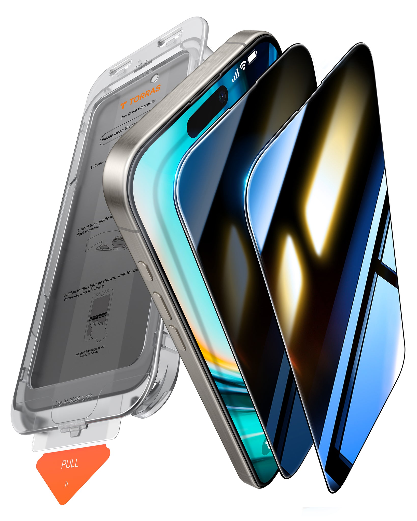 واقي شاشة الخصوصية TORRAS Miliatry-Grade المقاوم للكسر لهاتف iPhone 16 Pro Max [9H + غير قابل للكسر من ارتفاع 12 قدمًا، زجاج مقسّى مضاد للتجسس من الحافة إلى الحافة] خالٍ من الفقاعات، تركيب بسحب واحد فقط