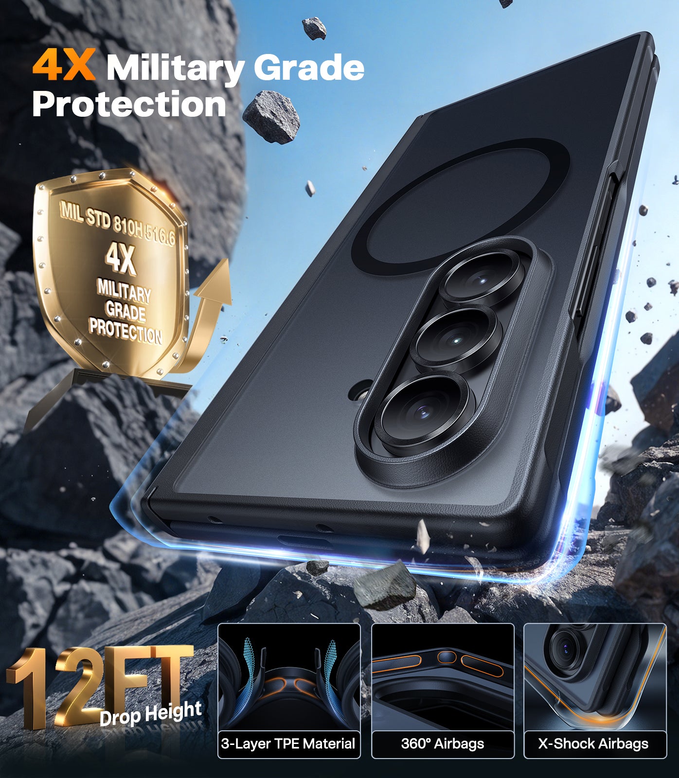 TORRAS Upgraded Magnetic Shockproof For Samsung Galaxy Z Fold 7 Case With Screen Protector, Fit For Magsafe, Screen Protector Added,Mil-Grade Drop Tested, Phone Case For Samsung Z Fold 7, Black